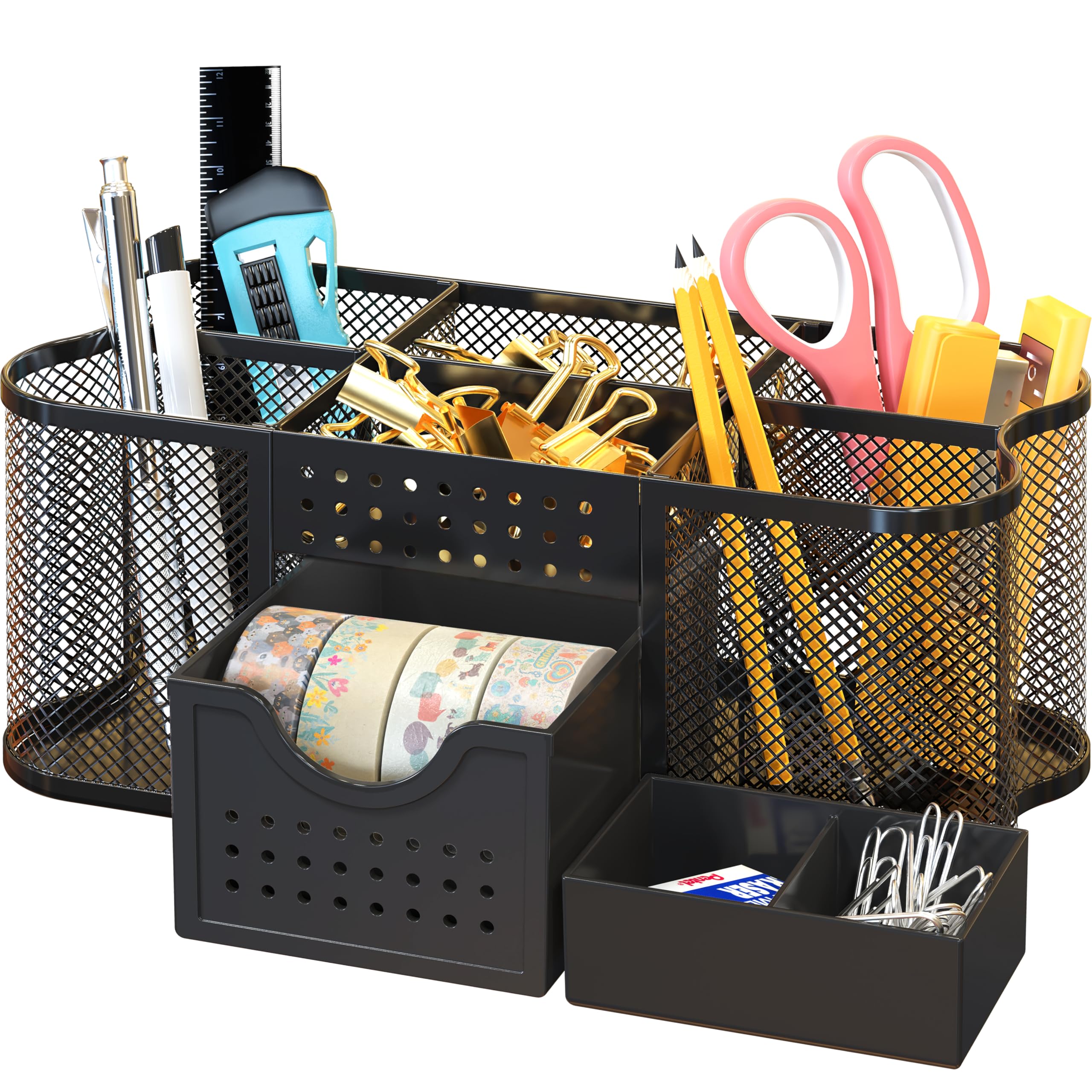 Deco Brothers Desk Organizer Set - Black Pen Holder & Office Caddy with Storage Compartments | Perfect for Home Office, School Supplies & Workspace Organization
