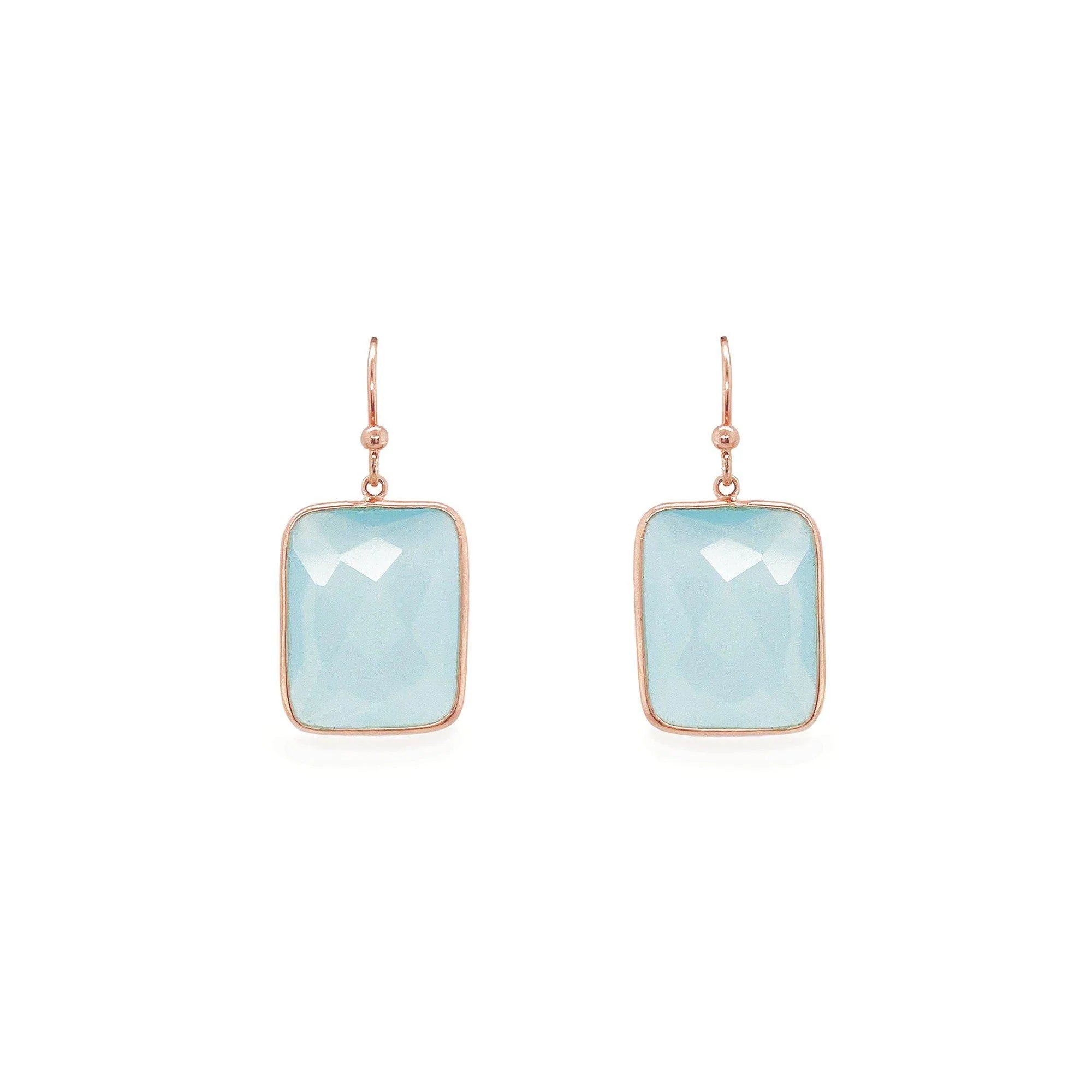 Aqua Chalcedony Square Drop Earrings for Women - Elegant Blue Gemstone Jewelry for Parties, Weddings & Special Occasions