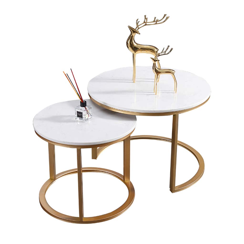 Round Marble Coffee Table Set with Steel Frame - Modern Tea Table for Living Room, Office & Home Decor - Perfect for Relaxing, Entertaining & Workspace