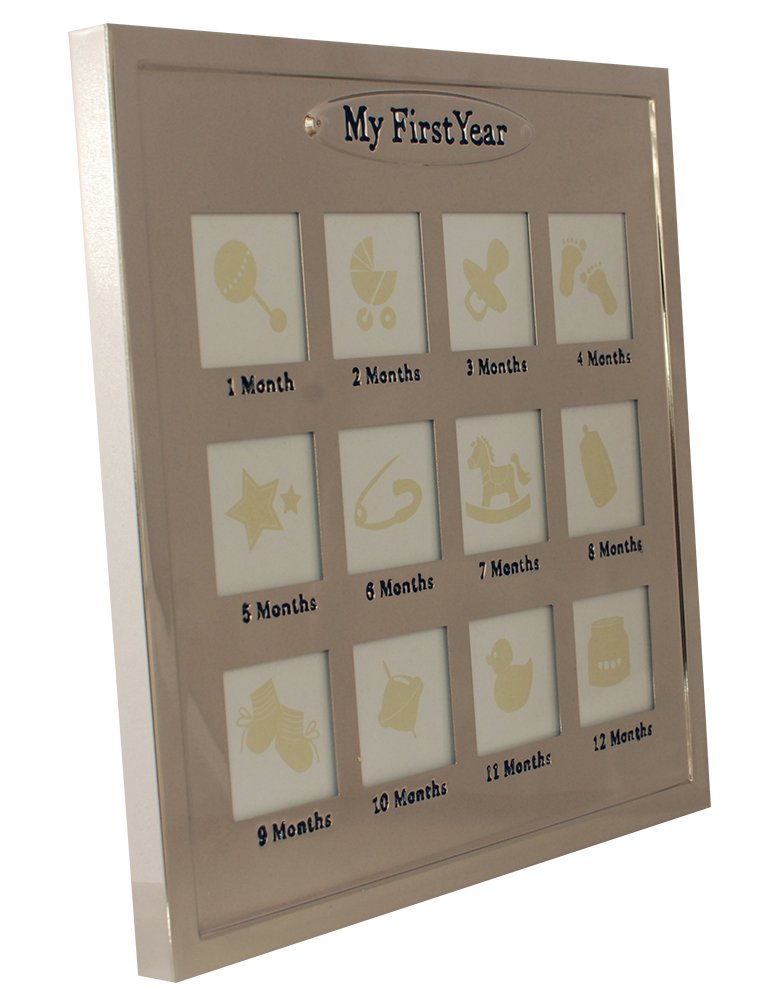 Nickel Plated Baby Essentials First Year Frame - Perfect for Nursery Decor, Baby Showers & Milestone Keepsakes