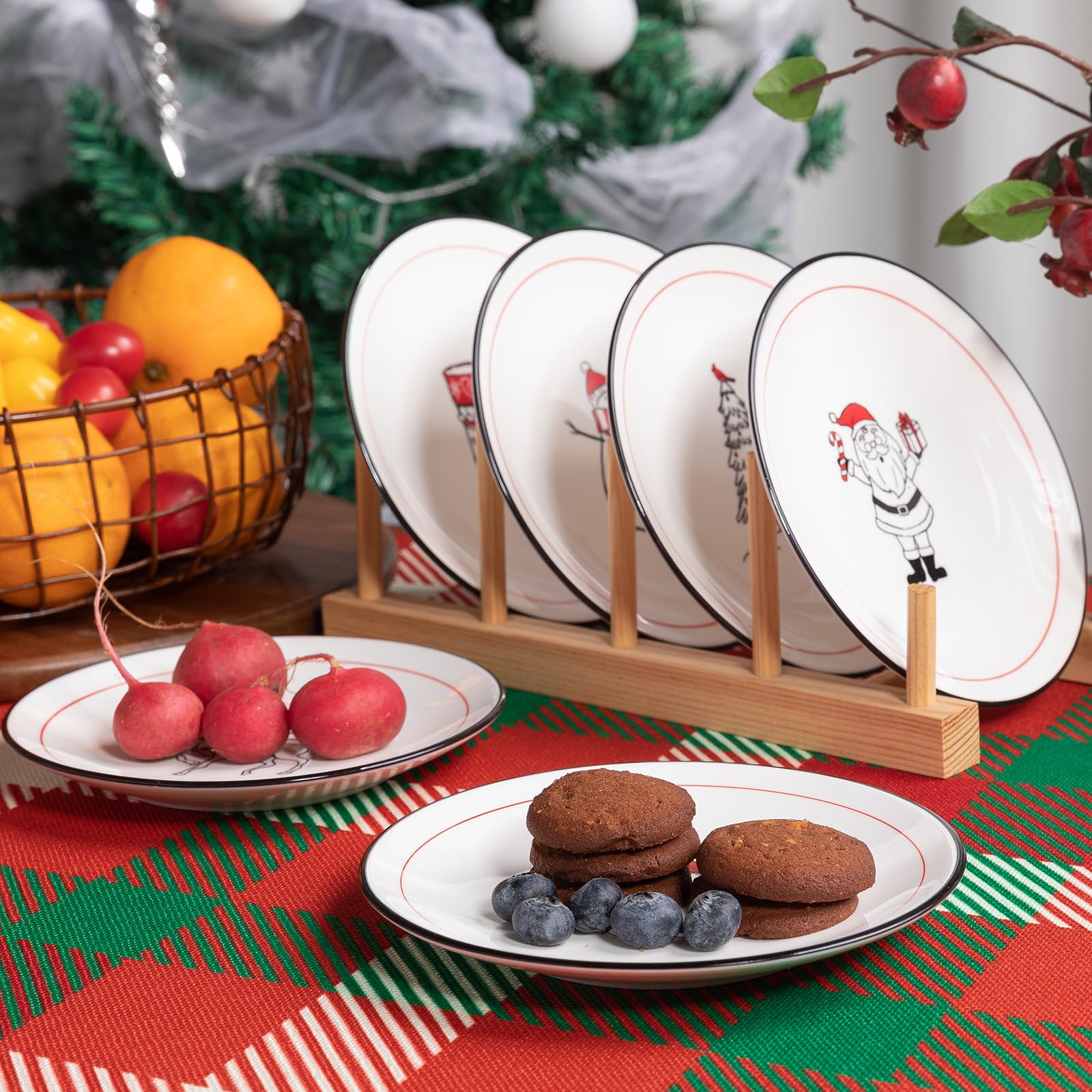 LEHAHA 6 Inch Ceramic Christmas Plates, Set of 6 Porcelain Holiday Appetizer Dishes - Round Dessert Plates for Cake, Snacks & Party Serving - Dishwasher & Microwave Safe - Perfect for Christmas Dinner, Holiday Gatherings & Home Decor