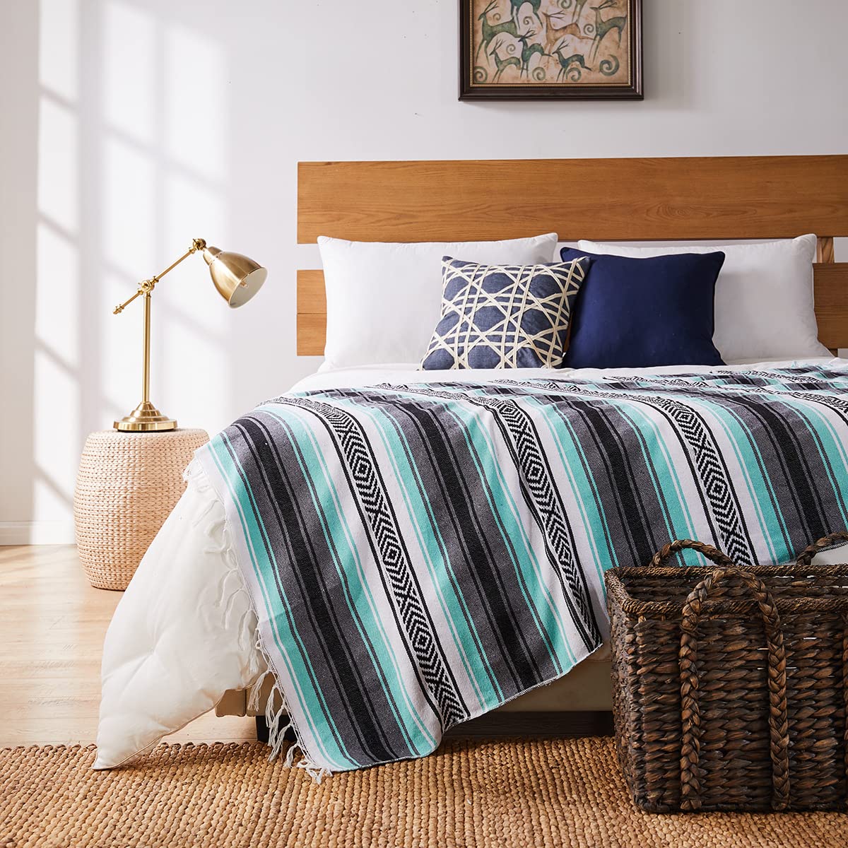 Handmade Woven Mexican Blanket - Geometric Pattern, 52