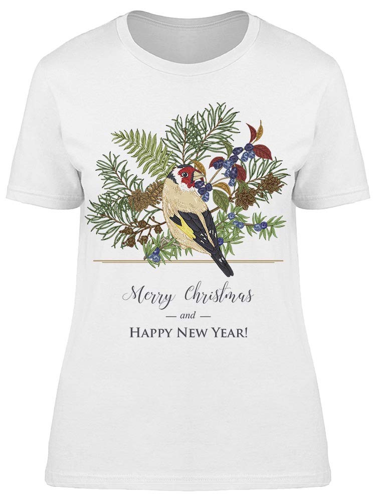 Women's Christmas Bird Winter Plants Graphic T-Shirt - Cozy Holiday Tee for Casual Wear & Festive Outfits