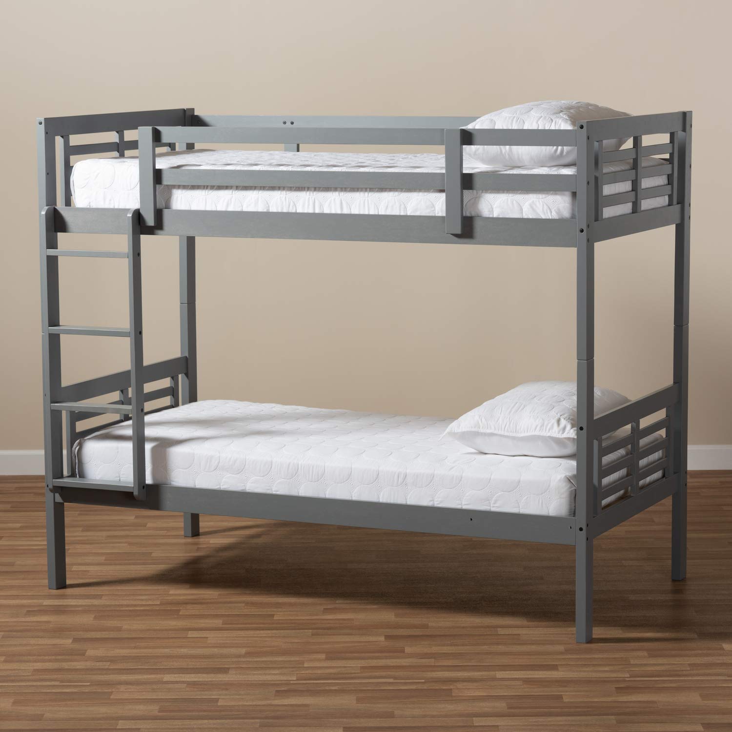 Baxton Studio Liam Modern Grey Wood Twin Bunk Bed - Contemporary Space-Saving Kids Bedroom Furniture for Small Rooms & Sleepovers