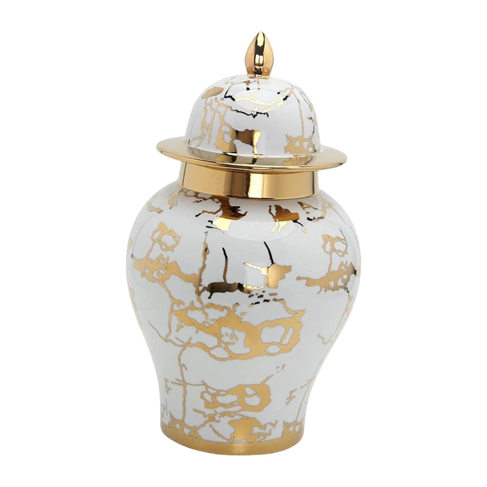Classical Flower Vase Storage Jar - Porcelain Ceramic Ginger Jar for Home Decor (Gold Grain, 7x7x13in) - Perfect for Living Room, Bedroom, Party & Temple Display