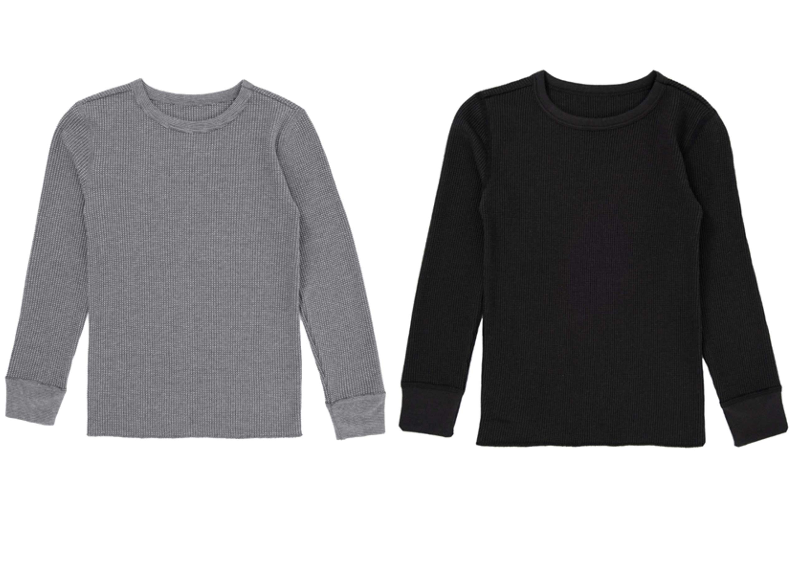 Fruit of the Loom Boys' Premium 2-Pack Thermal Waffle Crew Neck Shirts - Warm Winter Base Layer for Kids, Cold Weather Outfits & Layering
