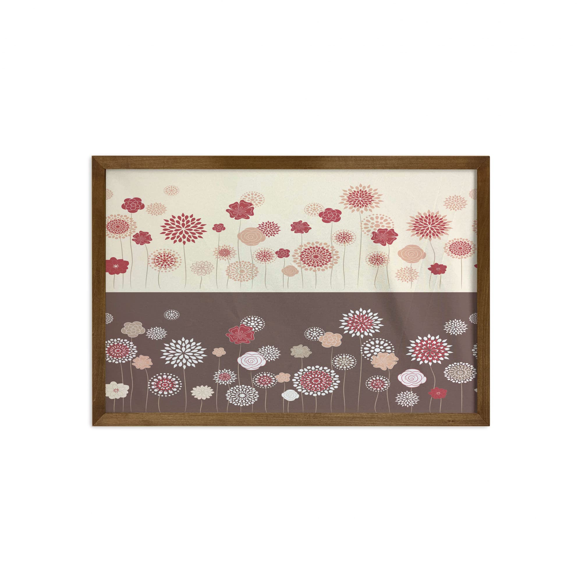 Ambesonne Floral Framed Wall Art - Spring Meadow Blossoms Pattern with Teak Wood Frame, 35