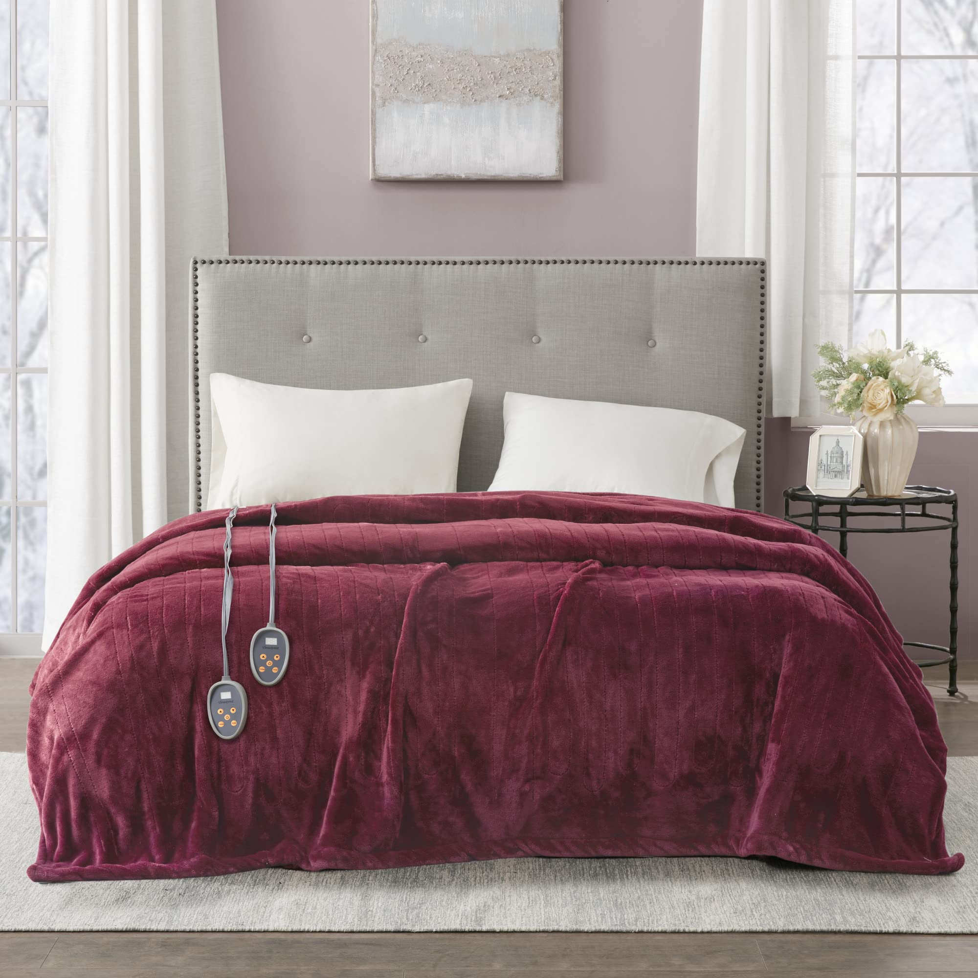 Beautyrest Electric Heated Blanket for Winter - Fast Heating, Auto Shut Off, Zero EMF, 6 Heat Settings, UL Certified, 90x84 Inches, Red Queen - Perfect for Cold Nights, Bedroom, Office & Gift Giving