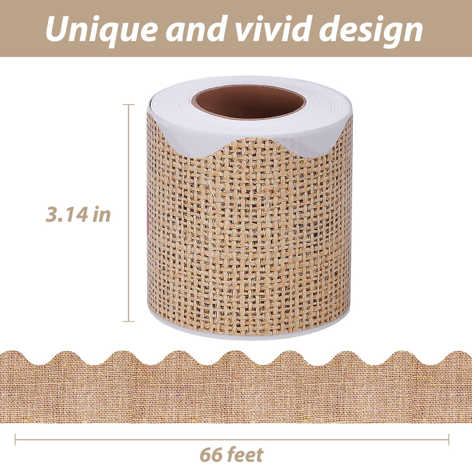 66 Feet Self-Adhesive Burlap Bulletin Board Border Trim - Scalloped Edge Decorative Stickers for Classroom, Office, Locker & Home Decor - Perfect for DIY Projects, School Displays & Wall Decoration