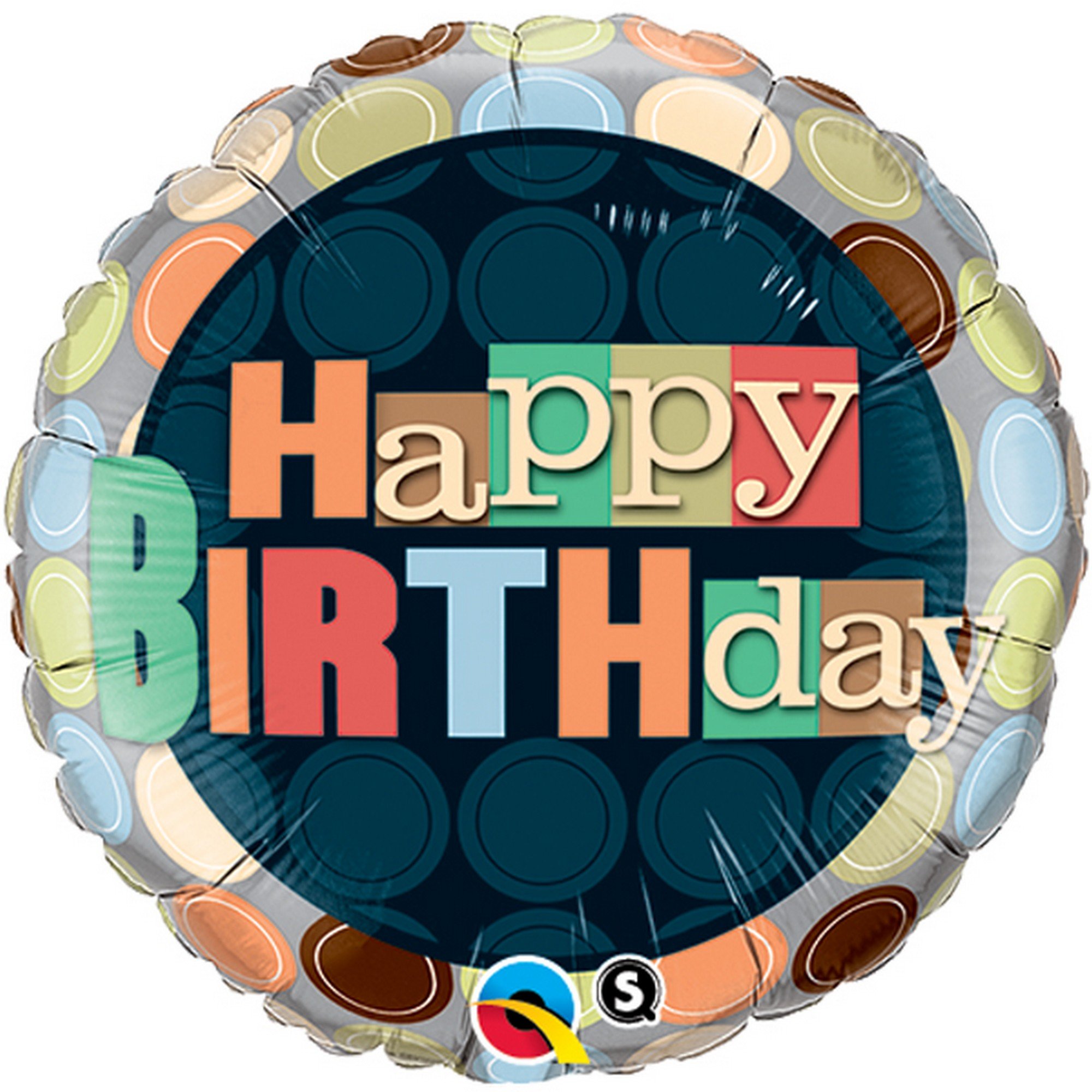 Qualatex 18 Inch Round Happy Birthday Polka Dot Foil Balloon - Party Decorations for Birthdays, Baby Showers & Celebrations