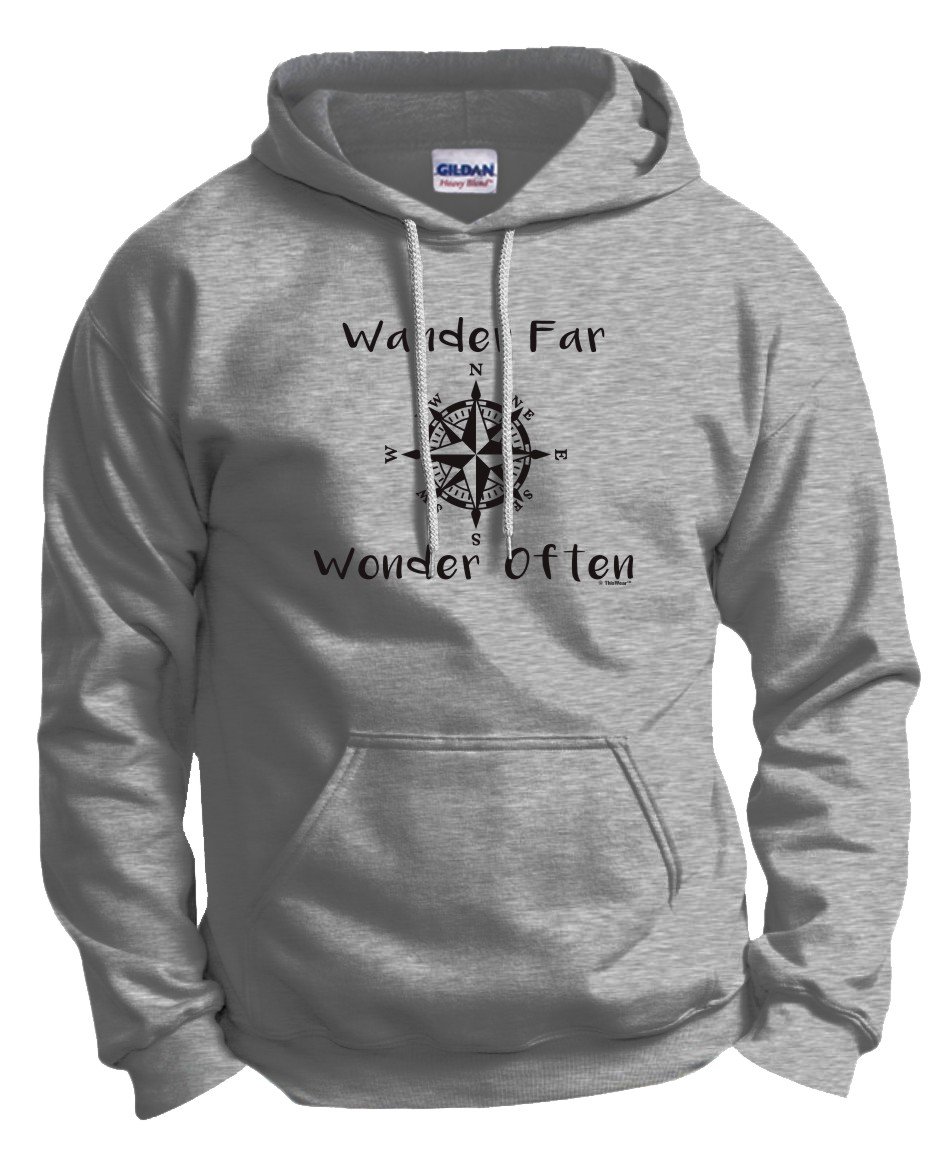 Travel Gift Wander Far Wonder Often Compass Hoodie Sweatshirt - Adventure Themed Pullover for Outdoor Enthusiasts & Travel Lovers - Perfect for Camping, Hiking, and Road Trips