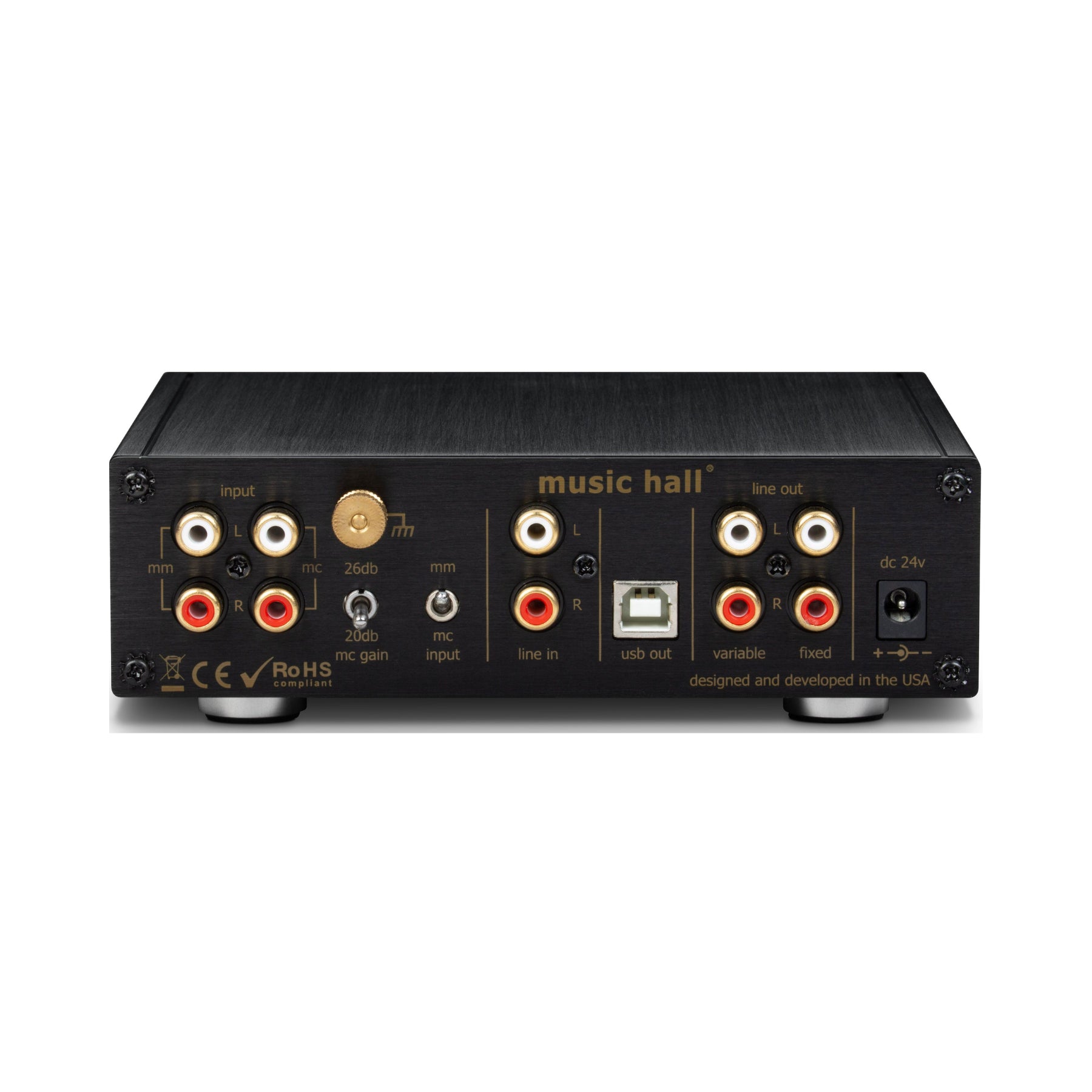 Music Hall PA2.2 Phono Preamplifier with Headphone Amp - Black | High-Fidelity Vinyl Record Player & Headphone Preamp for Audiophiles & Home Music Systems