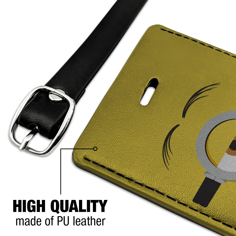 Minions Stuart Face Leather Luggage Tag - Rectangle Suitcase ID Card Holder for Carry-On Bags | Perfect for Travel, Business Trips & Vacation Identification
