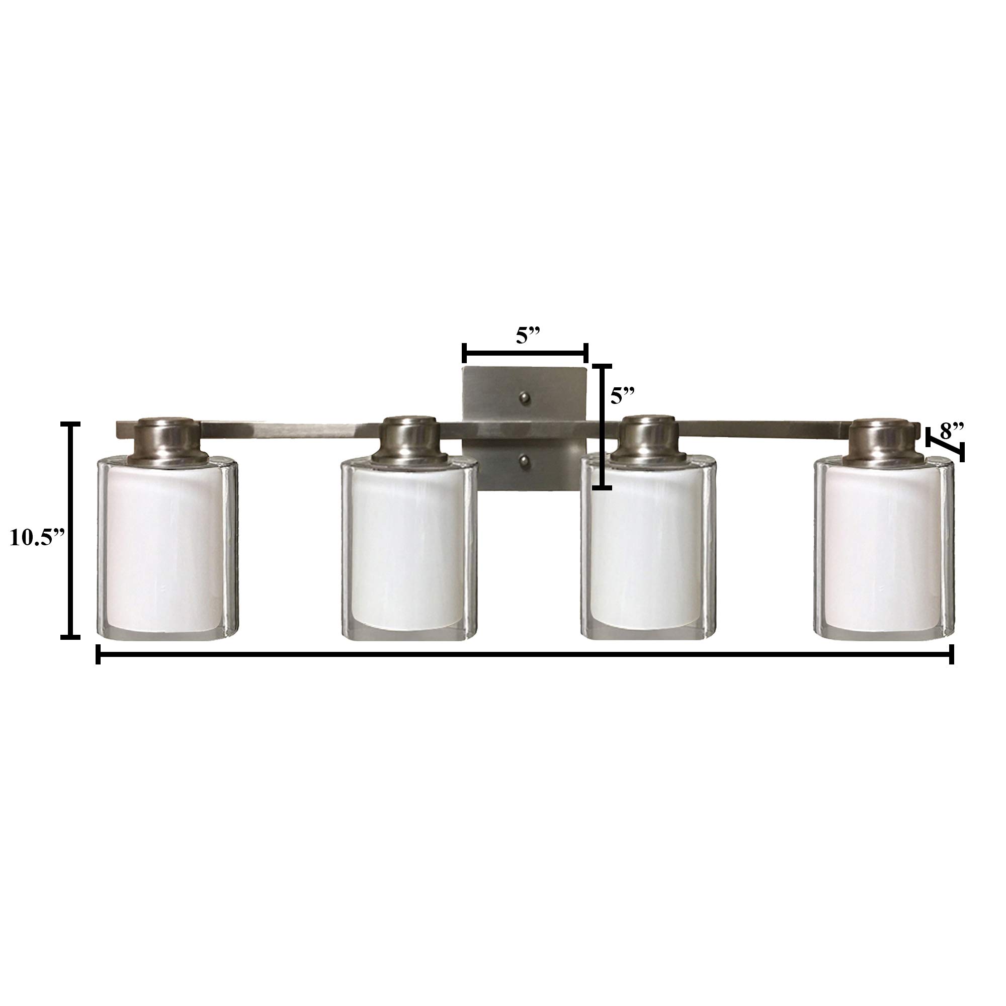 AA Warehousing 4-Light Brushed Nickel Vanity Light with Frosted White Glass Shade - Perfect for Bathroom, Bedroom, and Dressing Room Lighting (300350)