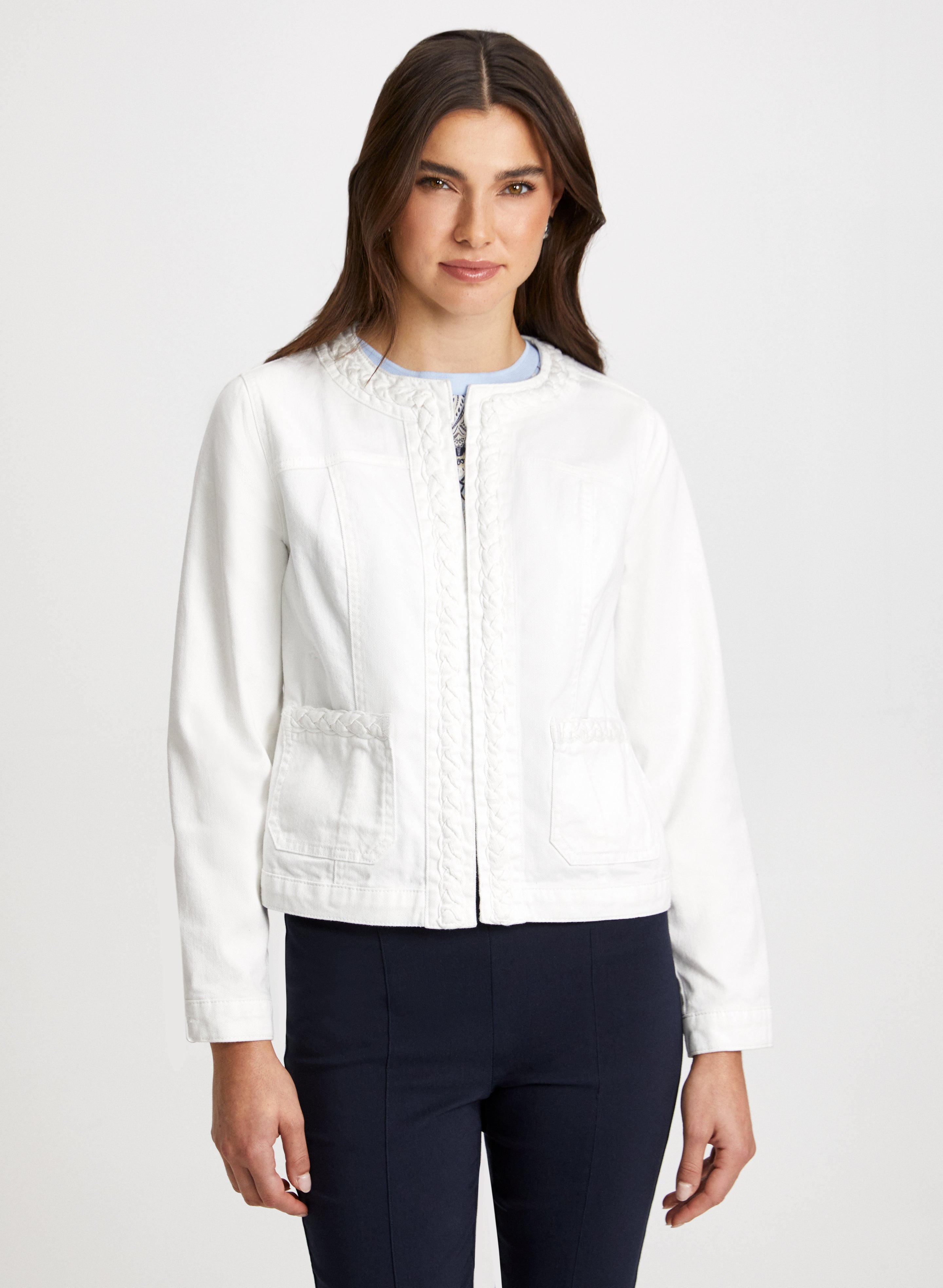 Braided Trim Denim Jacket for Women - Stylish Distressed Vintage Denim Jacket with Embroidered Details | Perfect for Casual Outfits, Streetwear & Fall Fashion