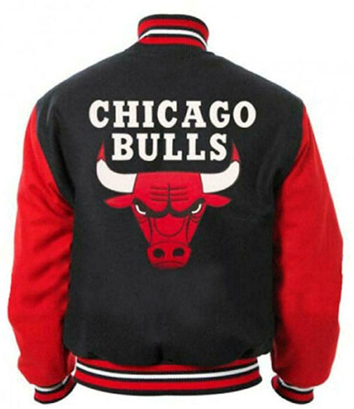 Men's Vintage Letterman Basketball Red & Black Bulls Varsity Bomber Jacket - Wool & Fleece Jacket for Men | Retro Sports Style for Game Day & Casual Wear