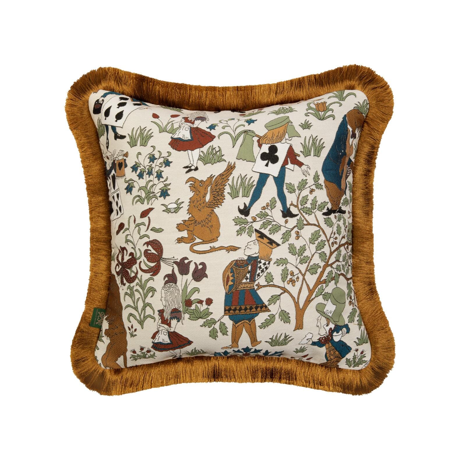 ALICE IN WONDERLAND Medium Fringed Jacquard Cushion Cover - Achillea Design - Home Decor for Living Room, Bedroom, or Nursery