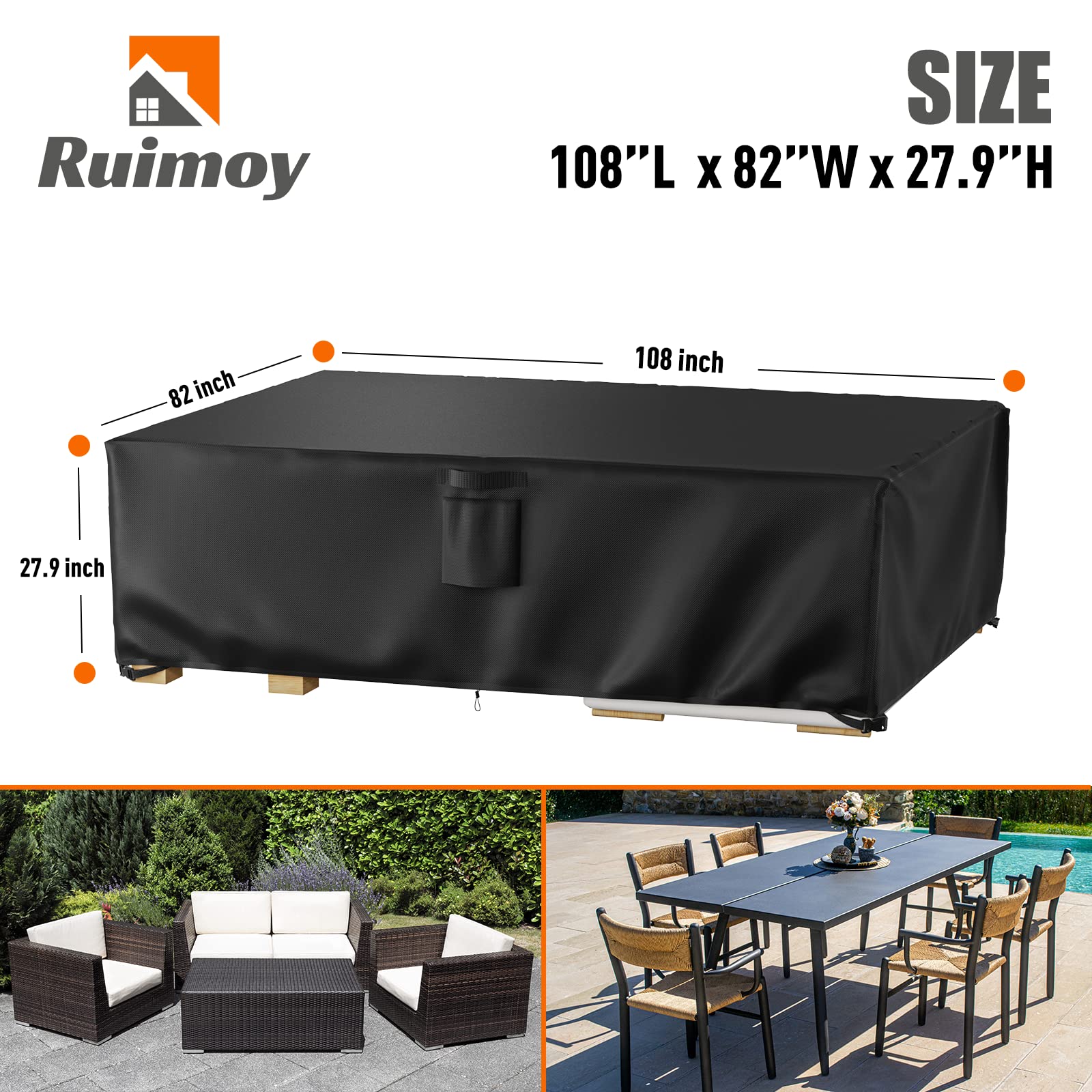 Heavy Duty 600D Waterproof Patio Furniture Covers - Outdoor Table and Chair Protectors (108