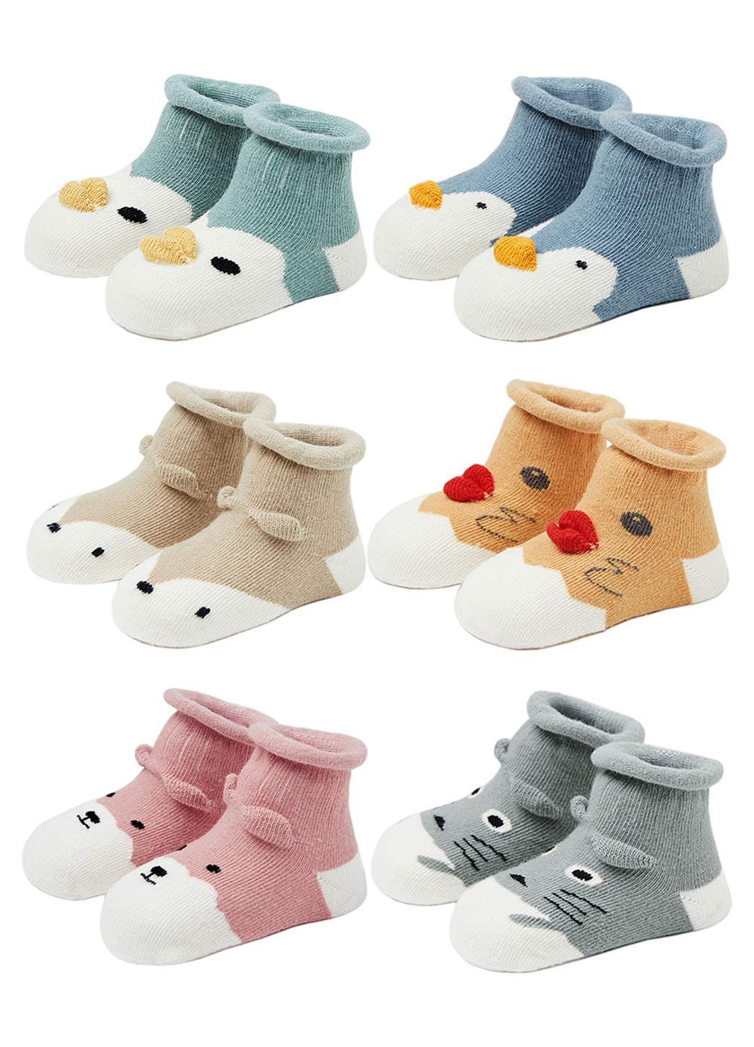 Non-Slip Baby Socks with Grips - Soft Cotton Toddler Socks for Girls & Boys - Cute Animal Design Ankle Socks - Perfect for Crawling, Playtime & Indoor Safety