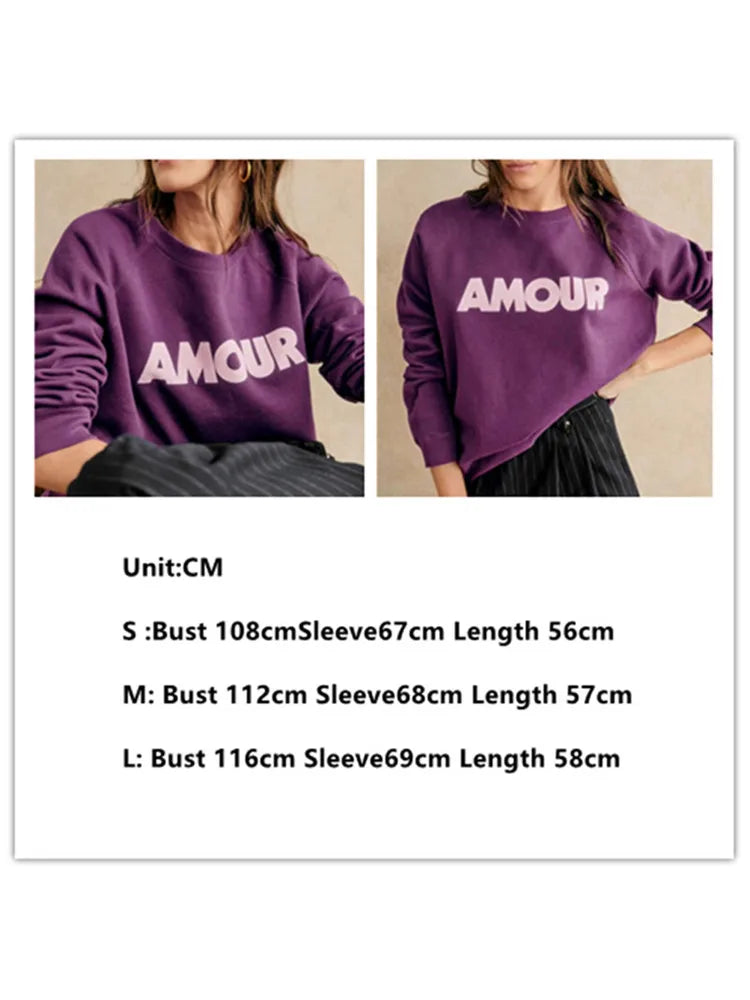 Women's Heart Print Sweatshirt - Cute Valentine's Day Gift, Casual Pullover Sweater for Date Night & Romantic Outfits