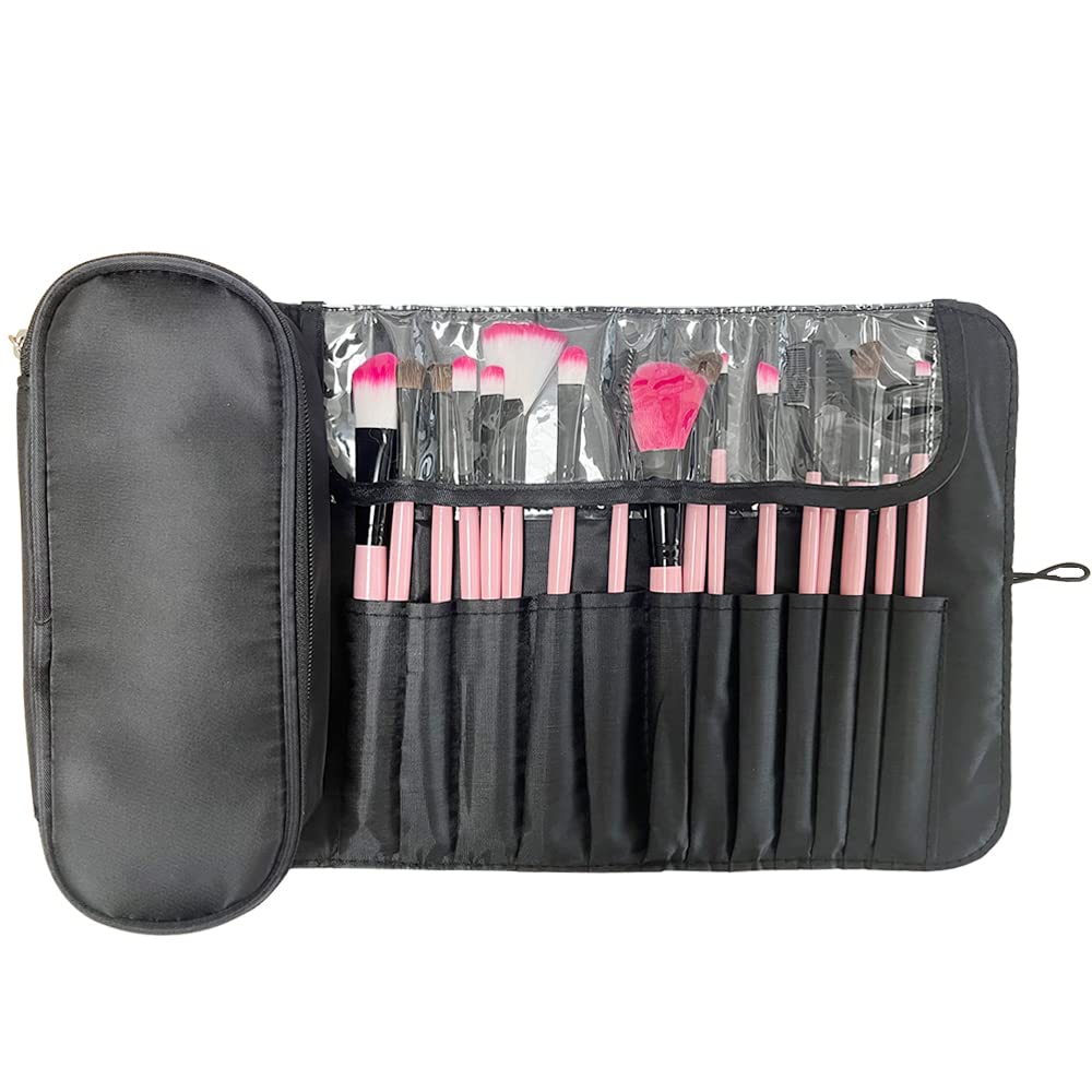 Portable Makeup Brush Organizer Bag - Waterproof Cosmetic Travel Case with Zipper - Foldable Multi-Functional Brush Holder for Makeup Artists & Travel (Perfect for On-the-Go Touch Ups & Professional Kit Organization)