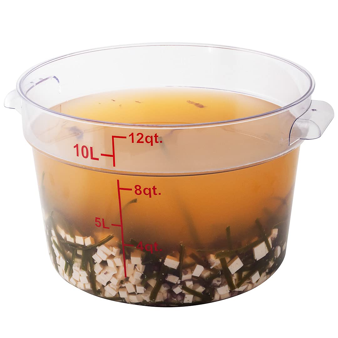 Restaurantware Met Lux 12 Quart (11.4L) Clear Plastic Food Storage Containers - 10-Pack Round Commercial Food Prep Buckets with Volume Markers, Lids Sold Separately | Space-Saving Kitchen Organization for Restaurants, Catering & Bulk Food Storage