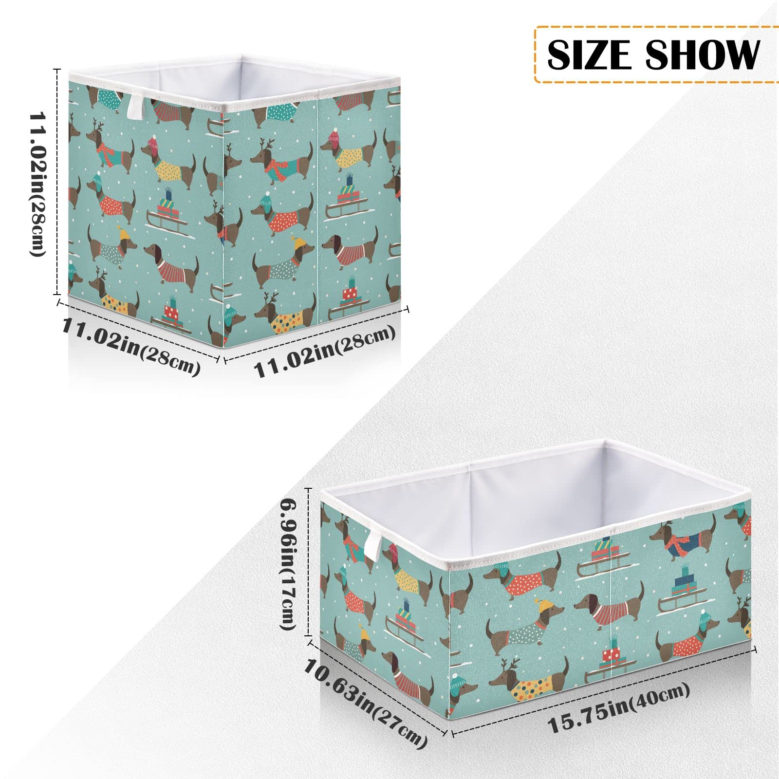 Collapsible Fabric Storage Bins with Handles - 11x11x11 Inch Waterproof Cube Organizer for Closet, Bedroom & Office - Durable Dachshund Print Design - Perfect for Toys, Books, Laundry & Home Organization