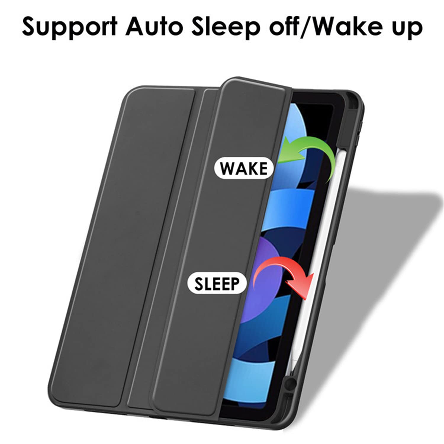 HUEZOE iPad Air 5/4 & iPad Pro 11 Case (2022/2021/2020/2018 Models) - Hard Acrylic Back Cover with Pencil Holder, Auto Sleep/Wake Feature - Black - Perfect for Work, School & Travel Protection