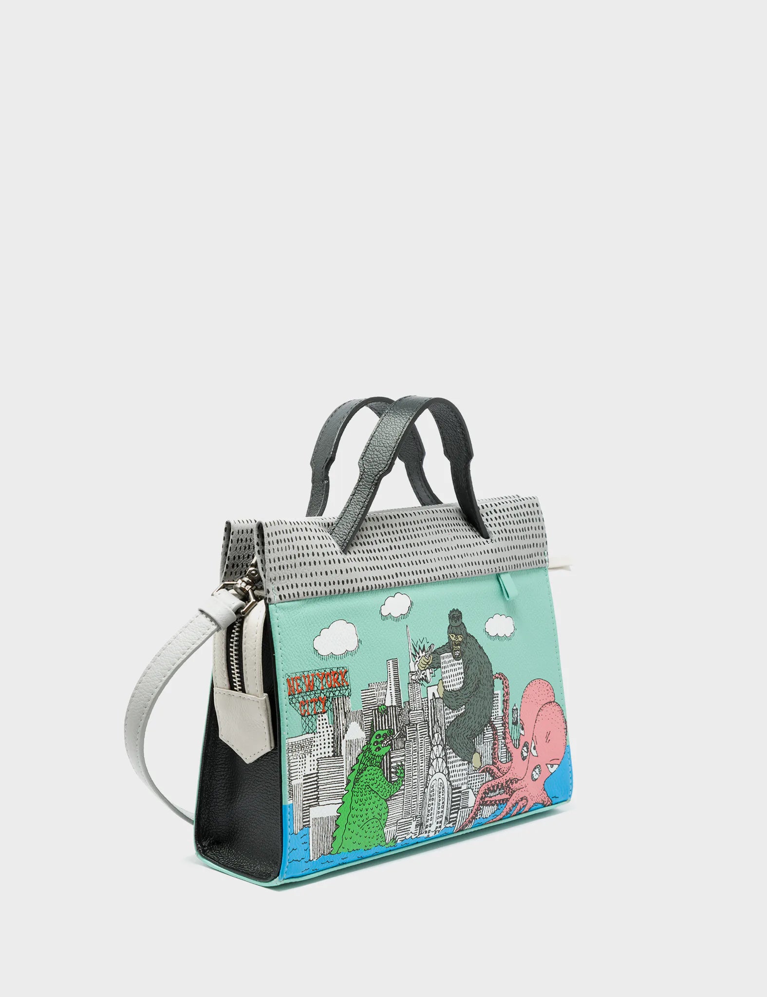 Vali Small Crossbody Bag - Oceanic Green & Black Genuine Leather with Hairy Harold Print | Stylish & Durable for Everyday Use, Travel & Casual Outings