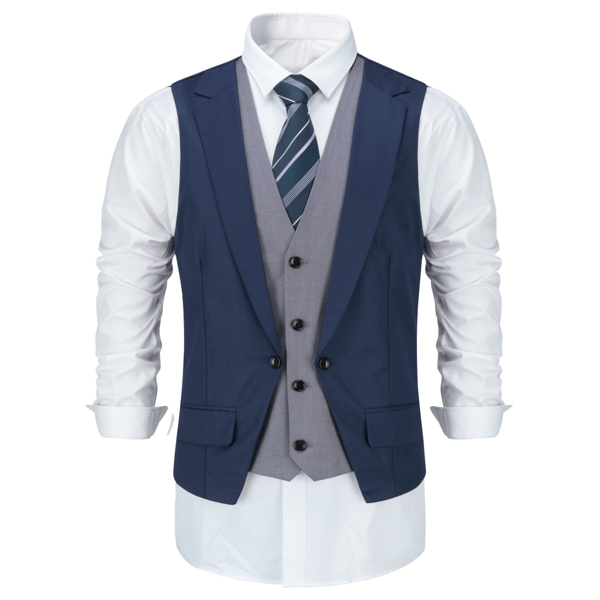 Men's Notch Lapel Patchwork Vest in Navy Blue - Stylish Layering Piece for Business Casual & Fall Fashion