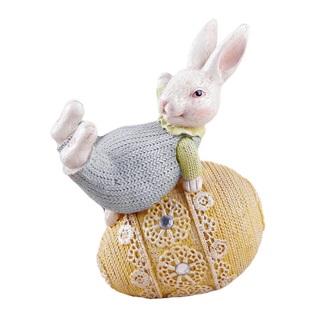 Backbayia Resin Rabbit Figurine - Cute Animal Decor for Kids Room, Nursery, Bookshelf & Tabletop - Yellow Egg Design | Perfect for Baby Showers, Easter Gifts & Home Decoration