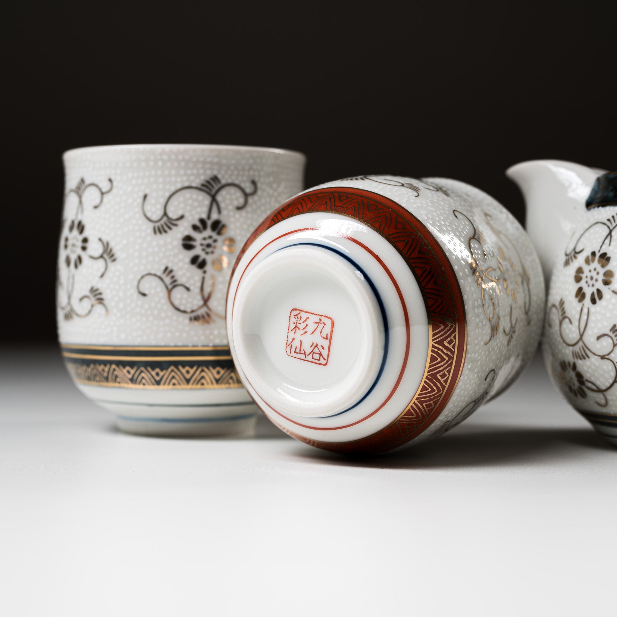 Premium Kutani Ware Japanese Tea Set - Shirochibu White Grain Porcelain, Authentic Hand-Painted Ceramic Teapot & Cups Set for Traditional Tea Ceremony & Home Decor
