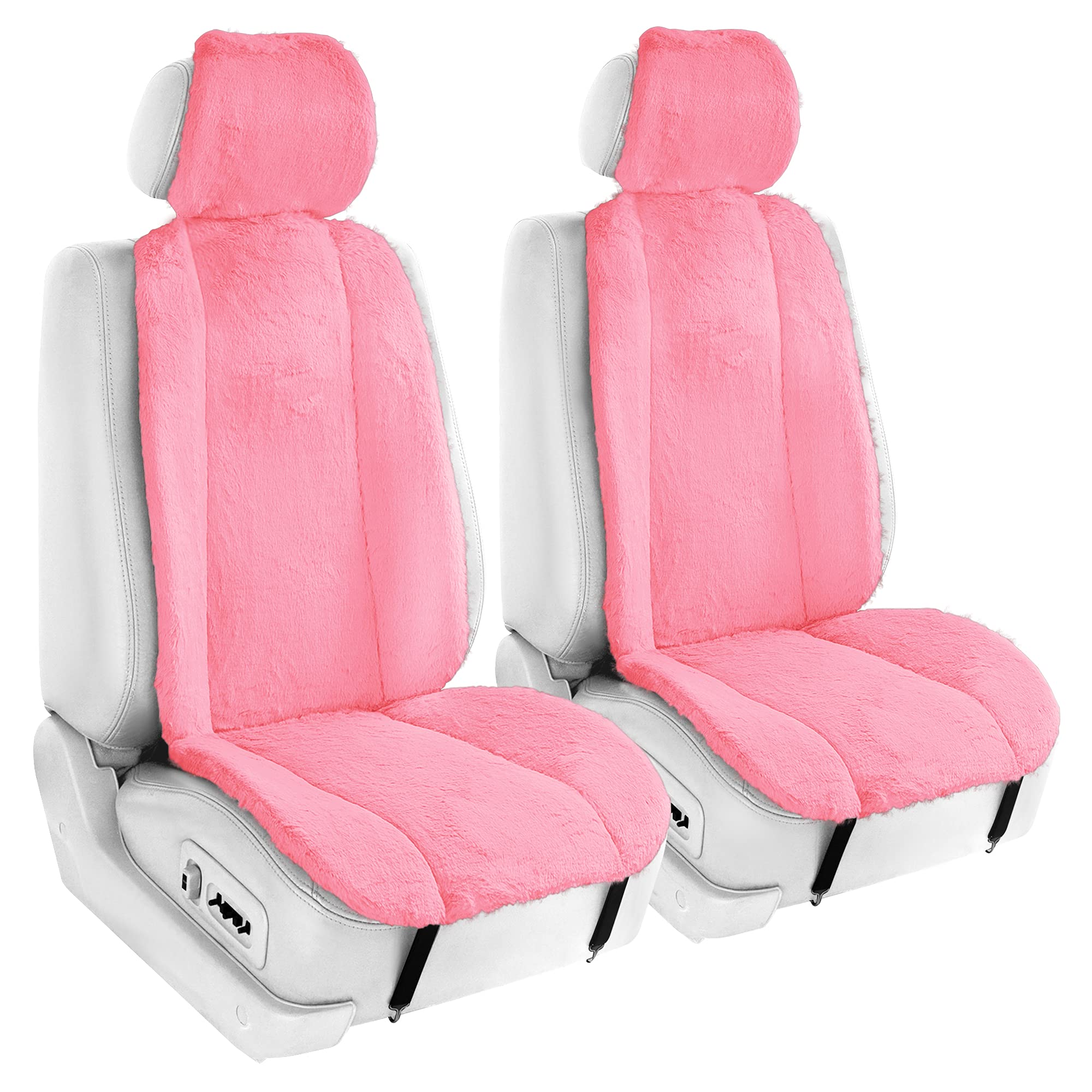 TLH Pink Doe16 Faux Rabbit Fur Car Seat Cushions - Soft & Luxurious for Most Cars, Trucks, SUVs & Vans - Perfect for Winter Comfort & Long Road Trips