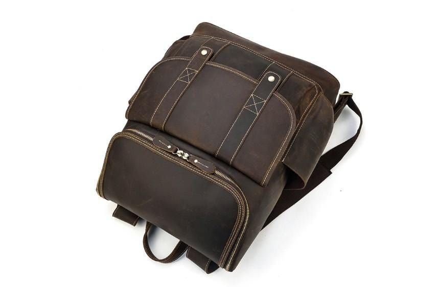 Buffalo Brown Genuine Leather Work Backpack for Men & Women - Durable Laptop Rucksack with USB Charging Port - Perfect for Office, Travel & College Commute