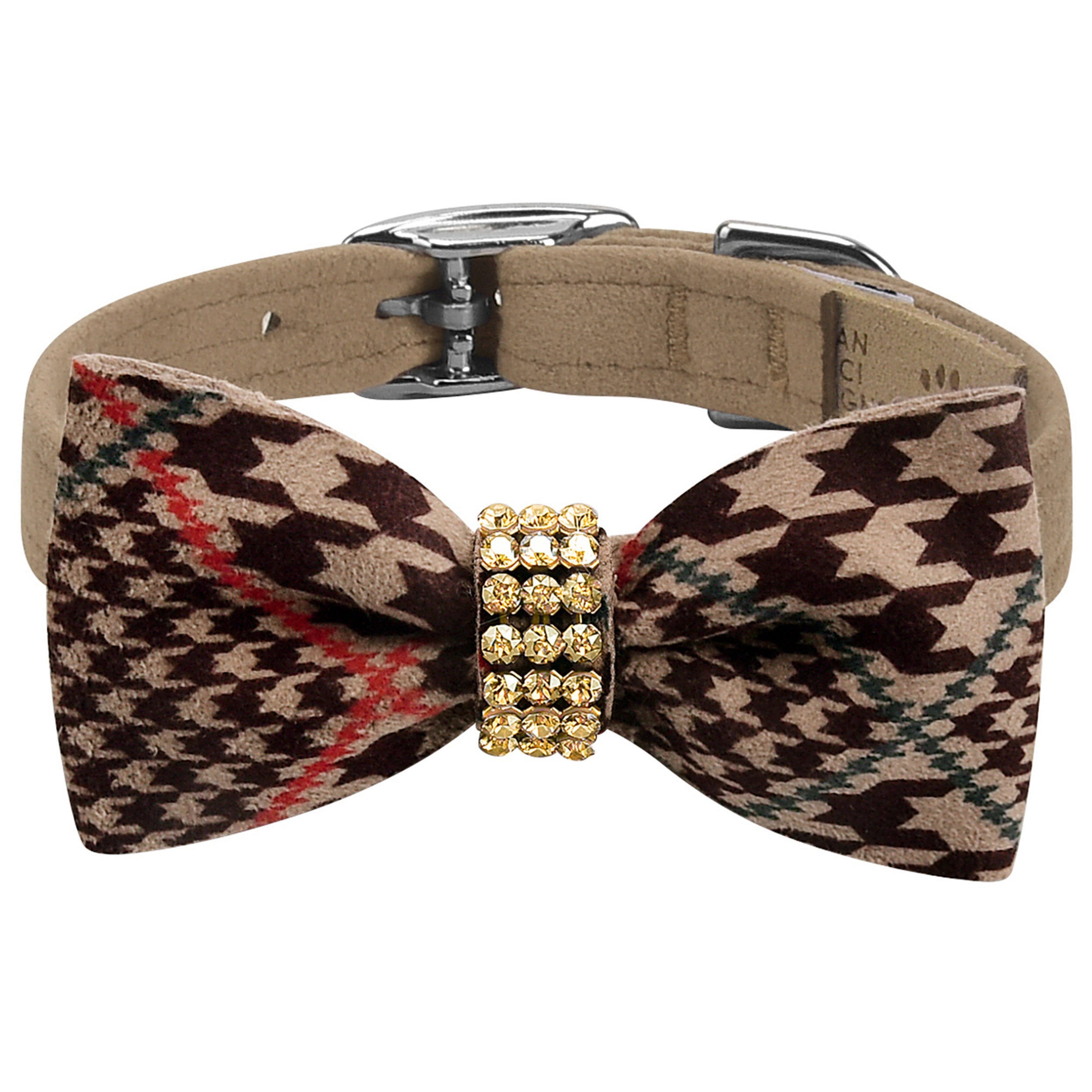 Elegant Gold Giltmore Chocolate Glen Houndstooth Bow Tie - Half Collar Formal Accessory for Weddings, Parties & Special Occasions