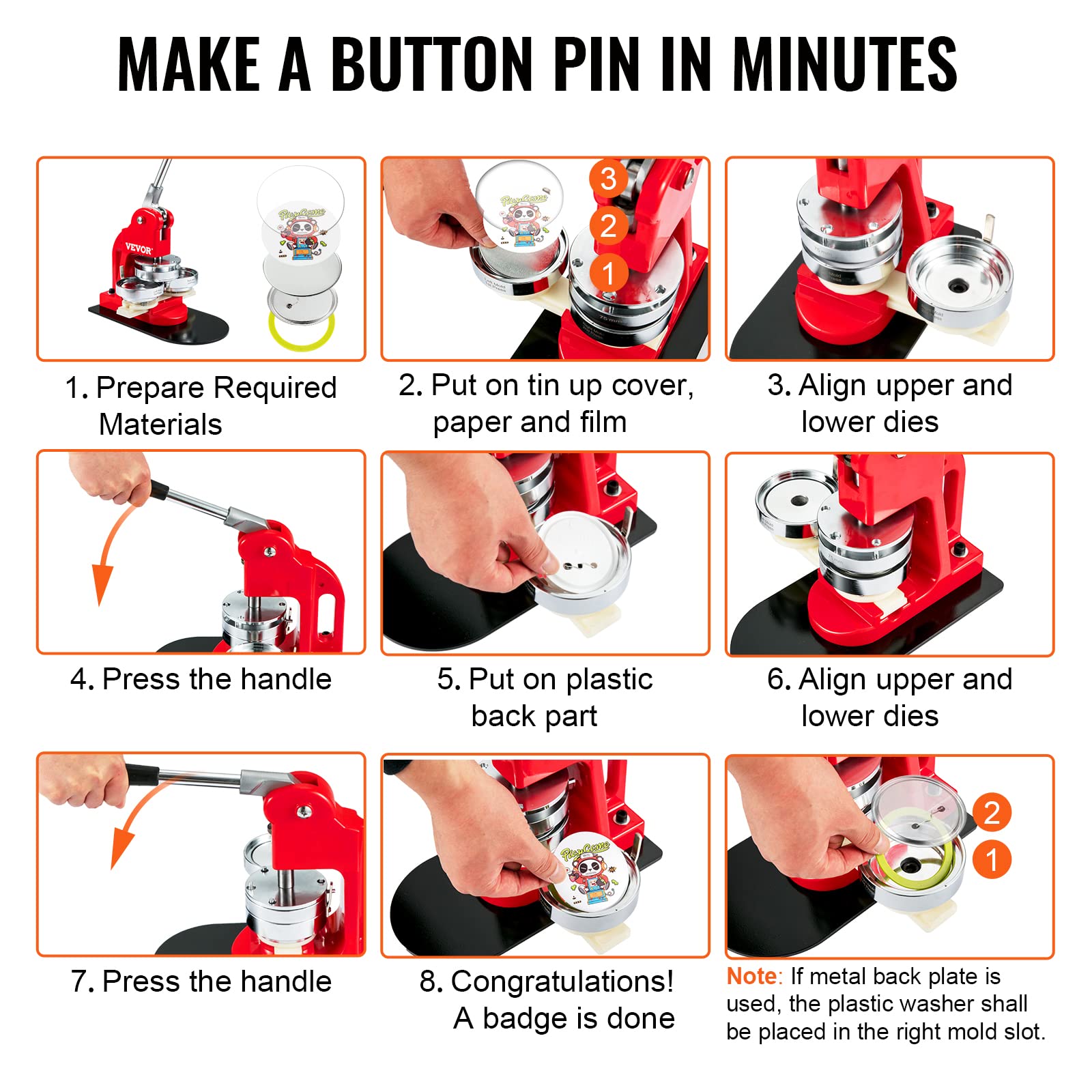 VEVOR 3 Inch (75mm) Button Maker Machine with 500 Pcs Button Parts & Circle Cutter - DIY Badge Press for Custom Pins, Events, Promotions & Crafts