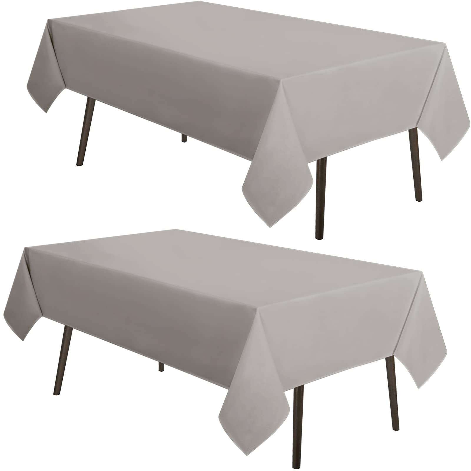 Premium 2-Pack Light Grey Polyester Tablecloth Set - 60x120 Inch Rectangle Table Cover for 8ft Dining Table | Wrinkle Resistant, Washable & Durable | Perfect for Dinner Parties, Camping, Weddings & Outdoor Events
