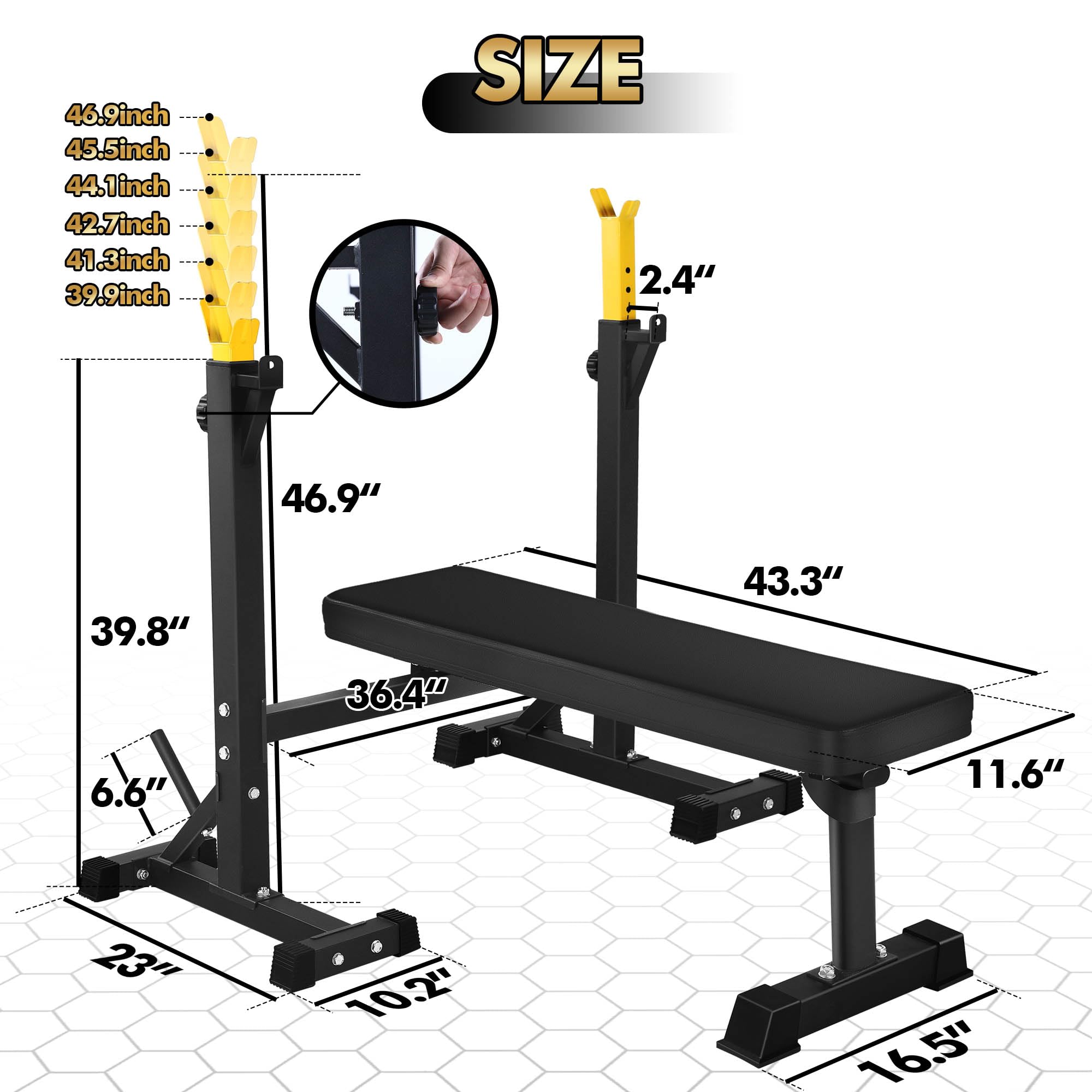 CANPA Olympic Weight Bench with Squat Rack - Adjustable Barbell Stand for Strength Training & Home Gym Workouts | Multi-Functional Bench Press for Powerlifting, Bodybuilding & CrossFit