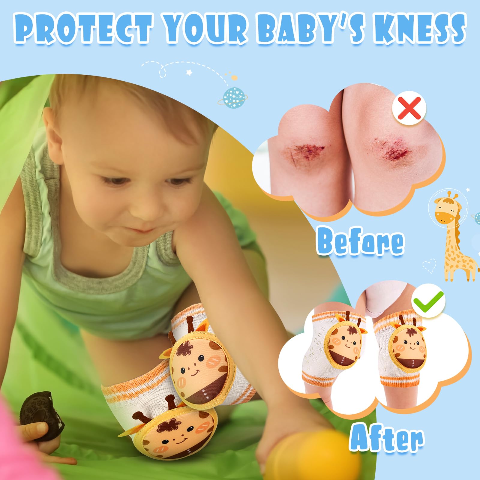 **Preboun Adjustable Baby Safety Helmet with Knee Pads Set - Soft Head Protector & Cushion for Crawling Infants 6 Months to 3 Years (Elephant Design) - Perfect for Learning to Walk, Playtime & Home Protection**