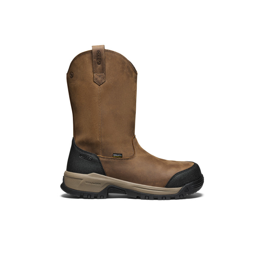 Waterproof Men's Evanston Pull On Boot with Carbon Toe - Bison/Black | Slip Resistant Work Boots for Construction, Hiking & Outdoor Activities