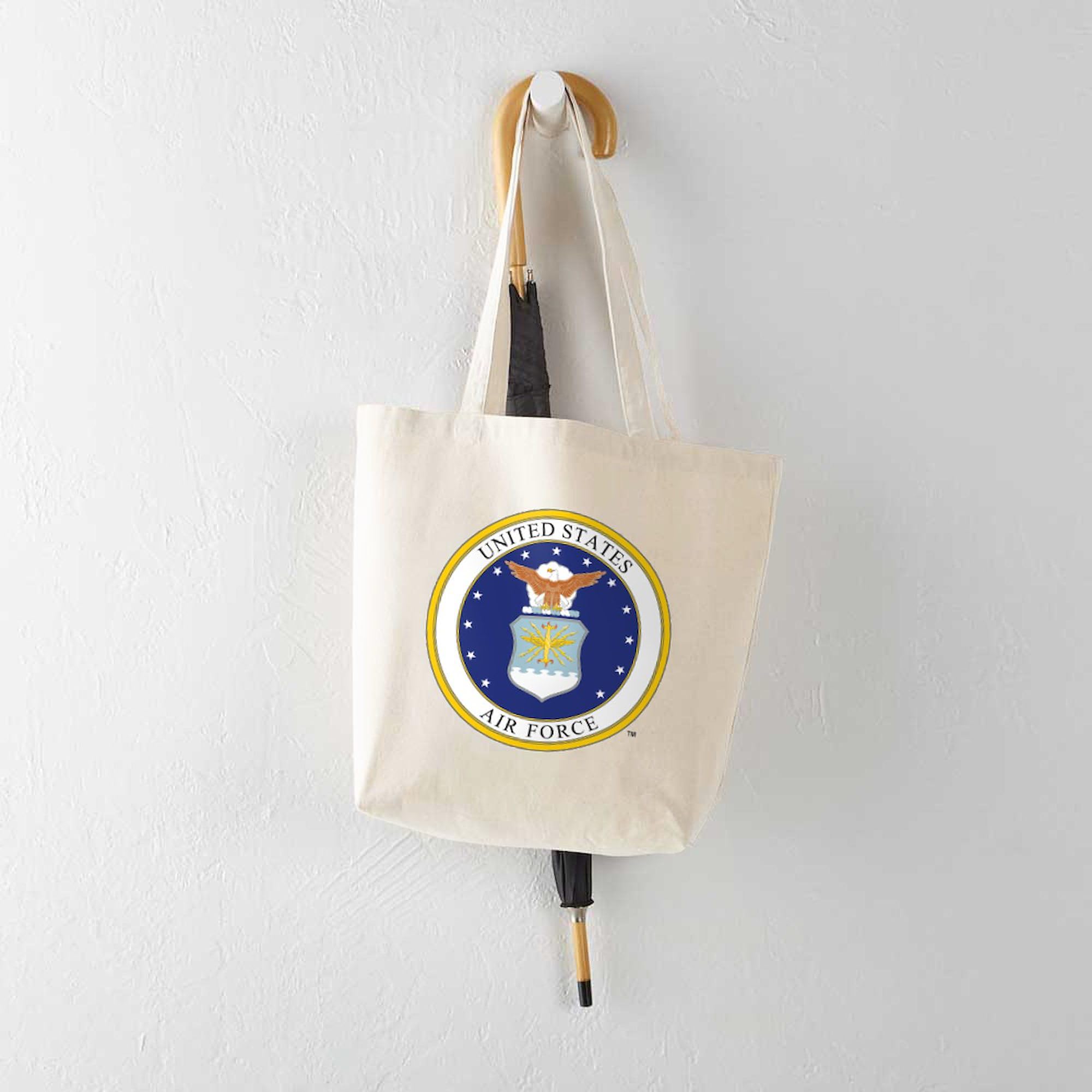USAF Emblem Tote Bag - Natural Canvas Reusable Shopping Bag with Air Force Logo | Military Apparel, Grocery Shopping & Everyday Carry