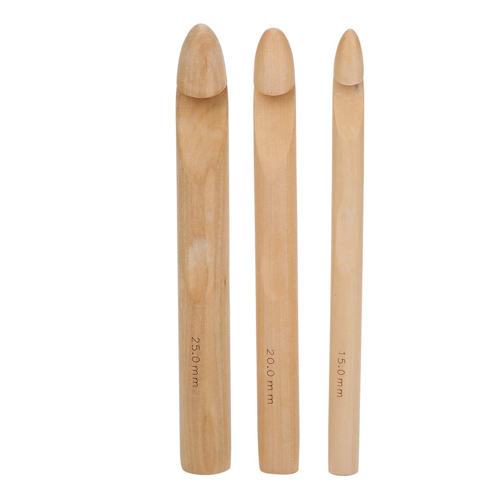 3-Piece Large Wooden Crochet Hook Set - 15mm, 20mm, 25mm Thick Knitting Needles for Chunky Yarn | Perfect for Arm Knitting, Blanket Making & DIY Craft Projects