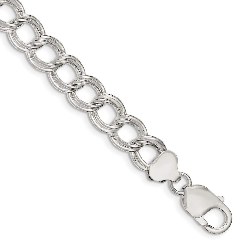 Roy Rose Jewelry Sterling Silver 10.5mm Double Link Charm Bracelet for Women - Adjustable 7.5