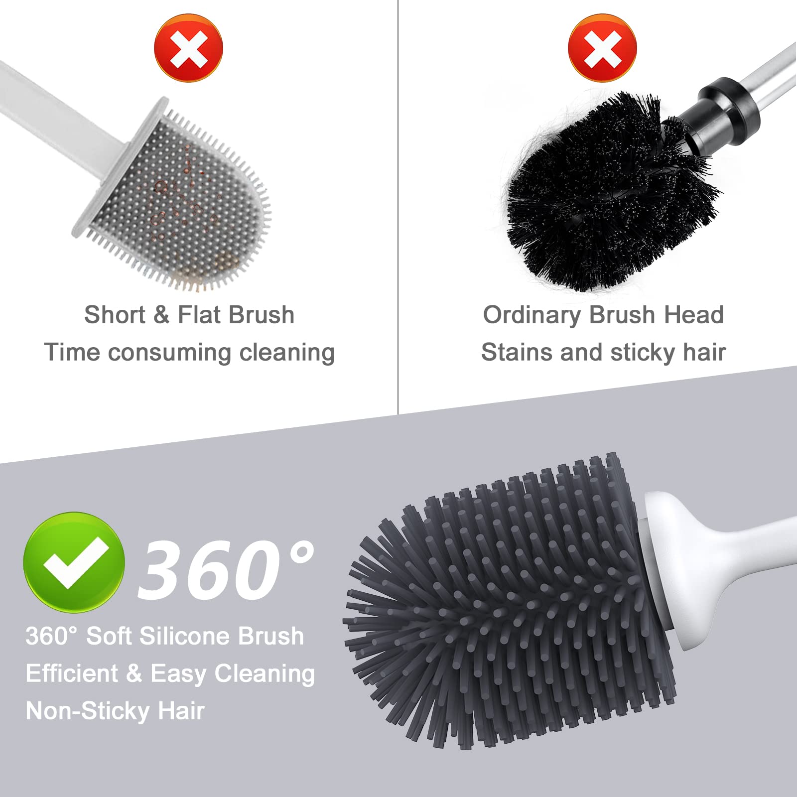 Lefree Silicone Toilet Brush Set with Holder - Wall Mount & Floor Standing for Bathroom Cleaning