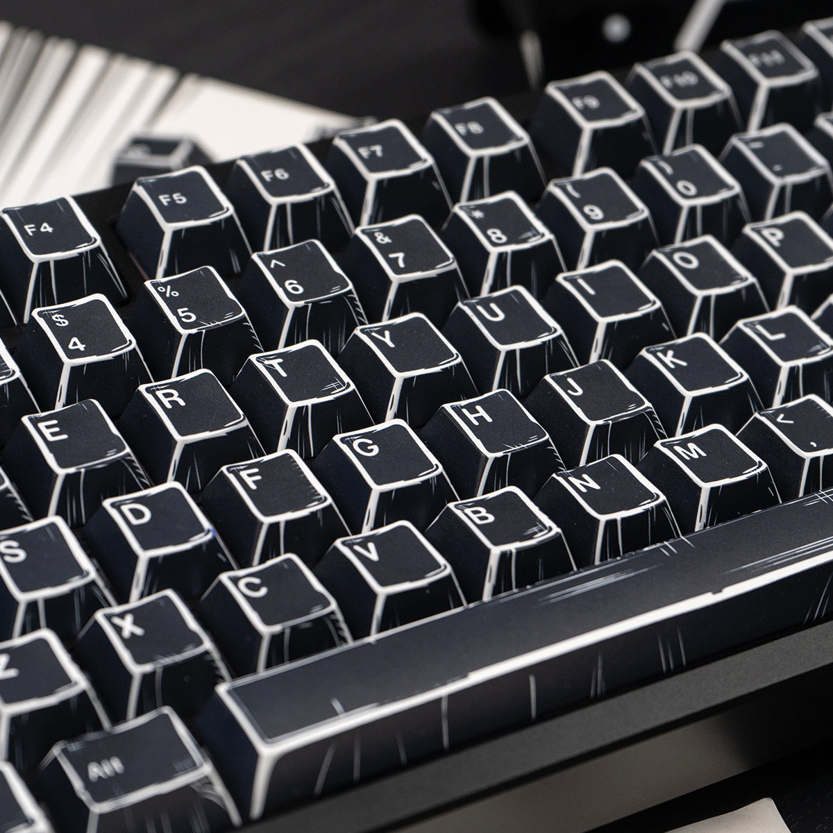 Custom PBT Dye-Sublimation Keycap Set - Black Comic Style, OEM Profile, High Compatibility for Mechanical Keyboards | Perfect for Gaming, Typing & Custom Keyboard Builds
