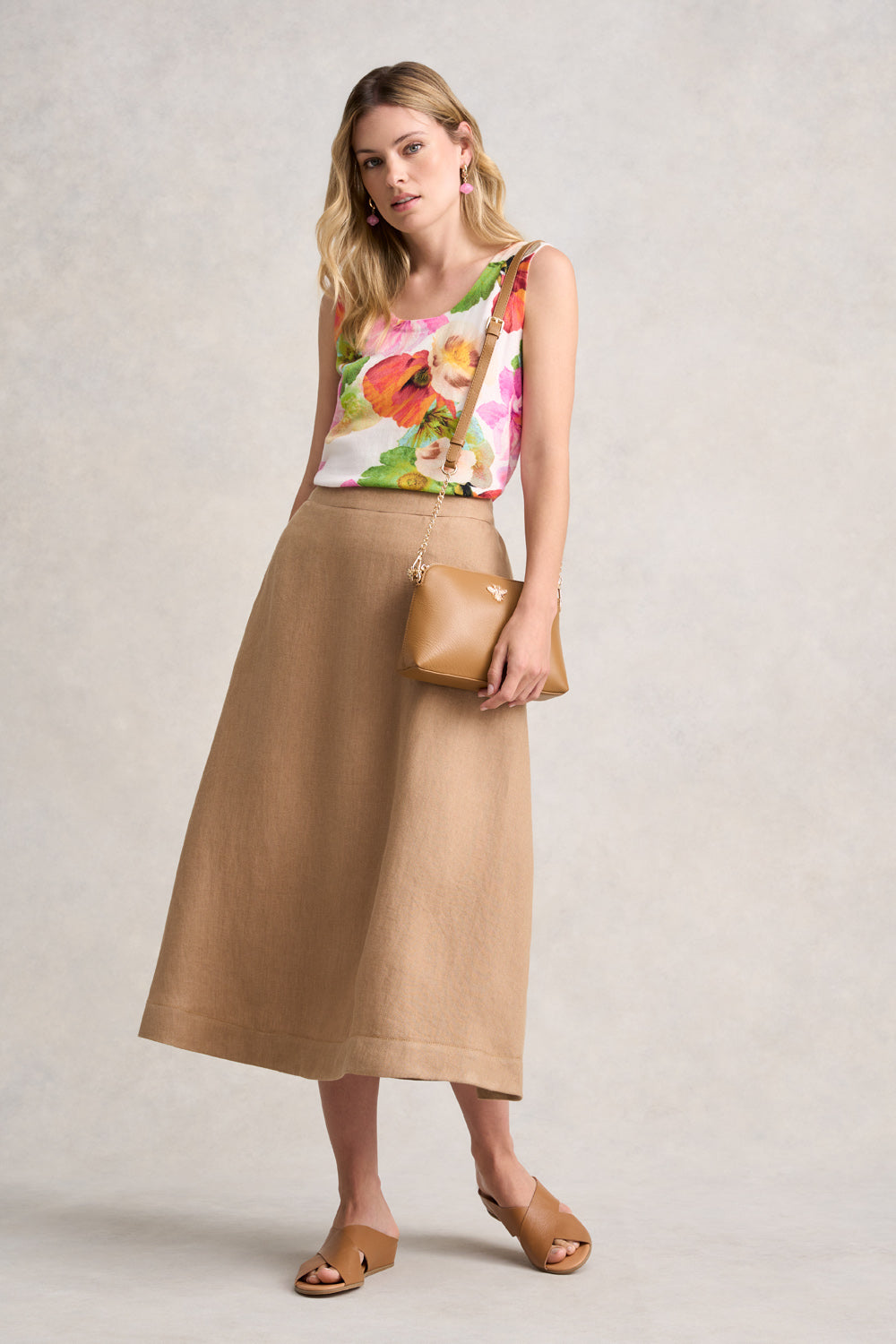 Elegant Twill Linen Midi Skirt in Camel - Comfortable & Stylish Women's Casual Skirt for Office, Brunch or Summer Outfits