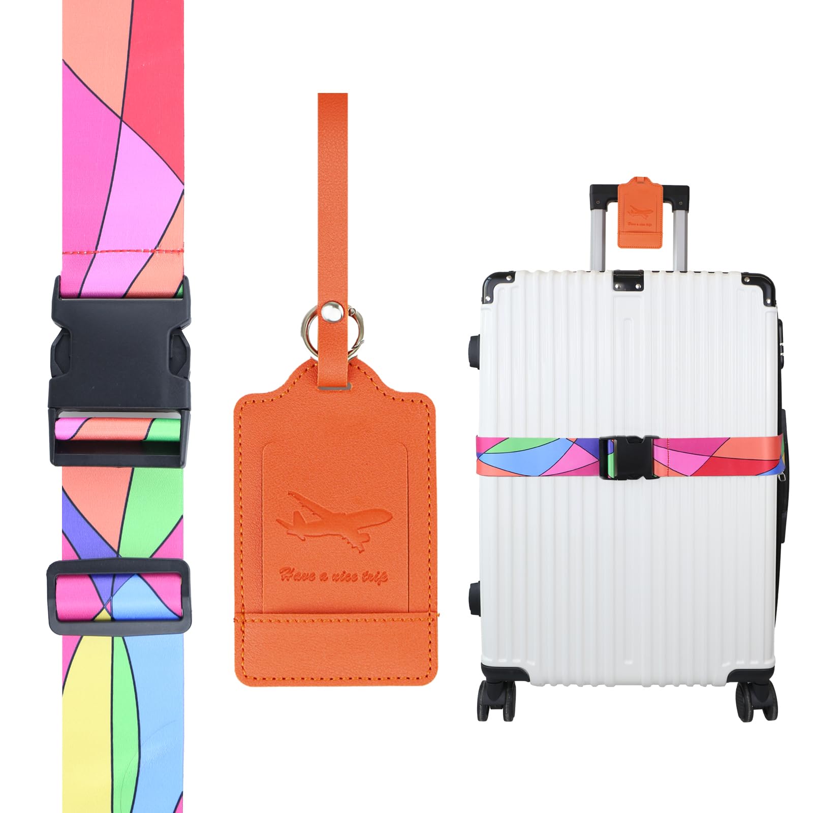 TSA Approved Ferris Adjustable Luggage Strap with Buckle & Luggage Tag - Polyester Suitcase Connector for Travel Bags, Car Seats (Wave Color) | Secure Your Luggage During Flights & Road Trips