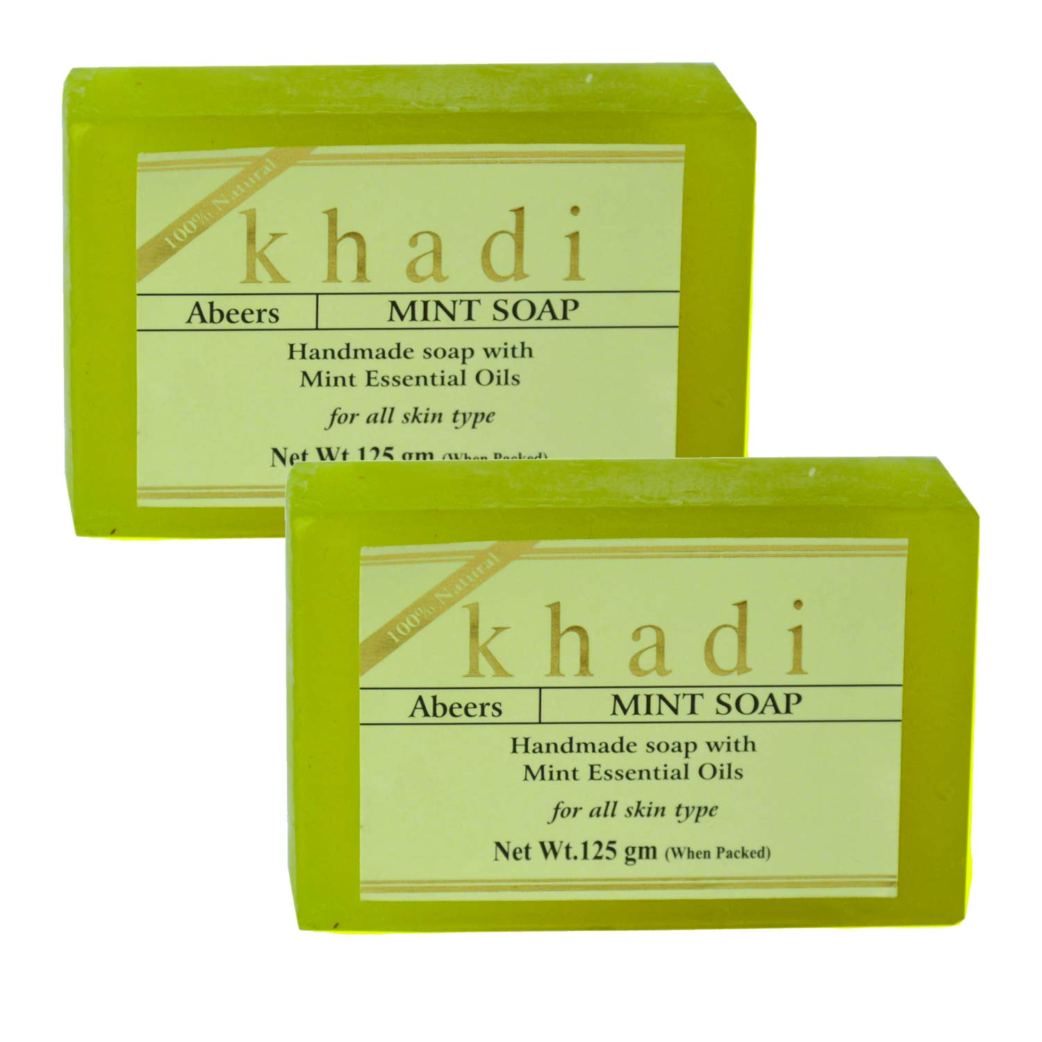 Khadi Abeers Pure Essence Mint Soap with Essential Oils - 125g (Pack of 2) | Natural & Refreshing for Face & Body | Perfect for Daily Skincare & Aromatherapy