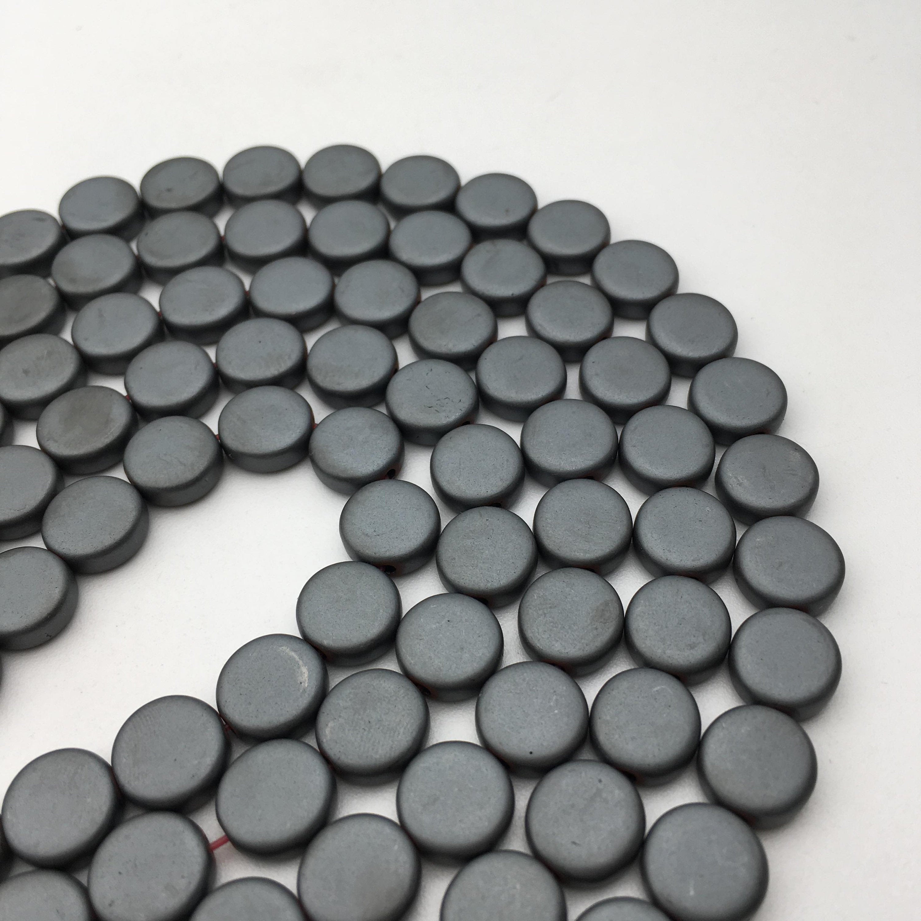 Gray Hematite Matte Flat Coin Beads 10mm - 15.5 Inch Strand for Jewelry Making, DIY Bracelets & Necklaces - Perfect for Healing Crystal Crafts & Meditation Accessories
