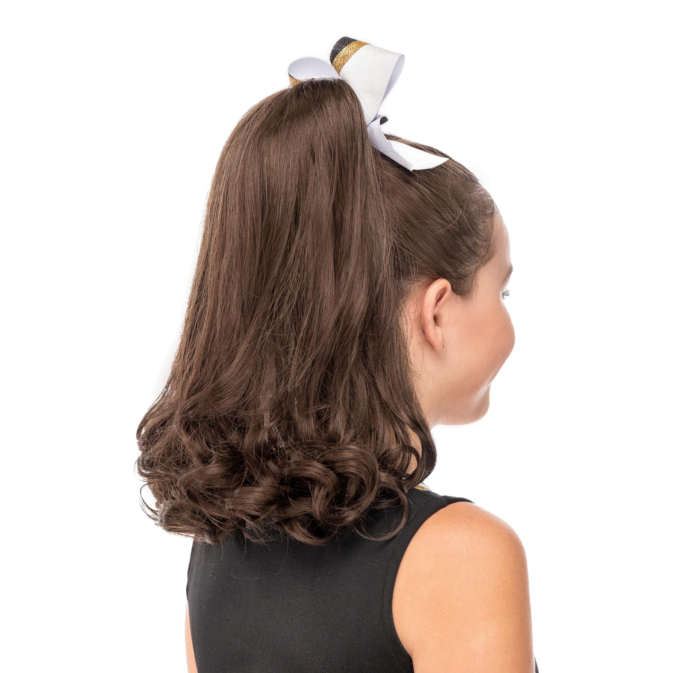 Toffee Brown Curly Cheerleader Hairpiece for Cheerleading & Dance Performance - Perfect for Pom Poms, Pep Rallies & Competition